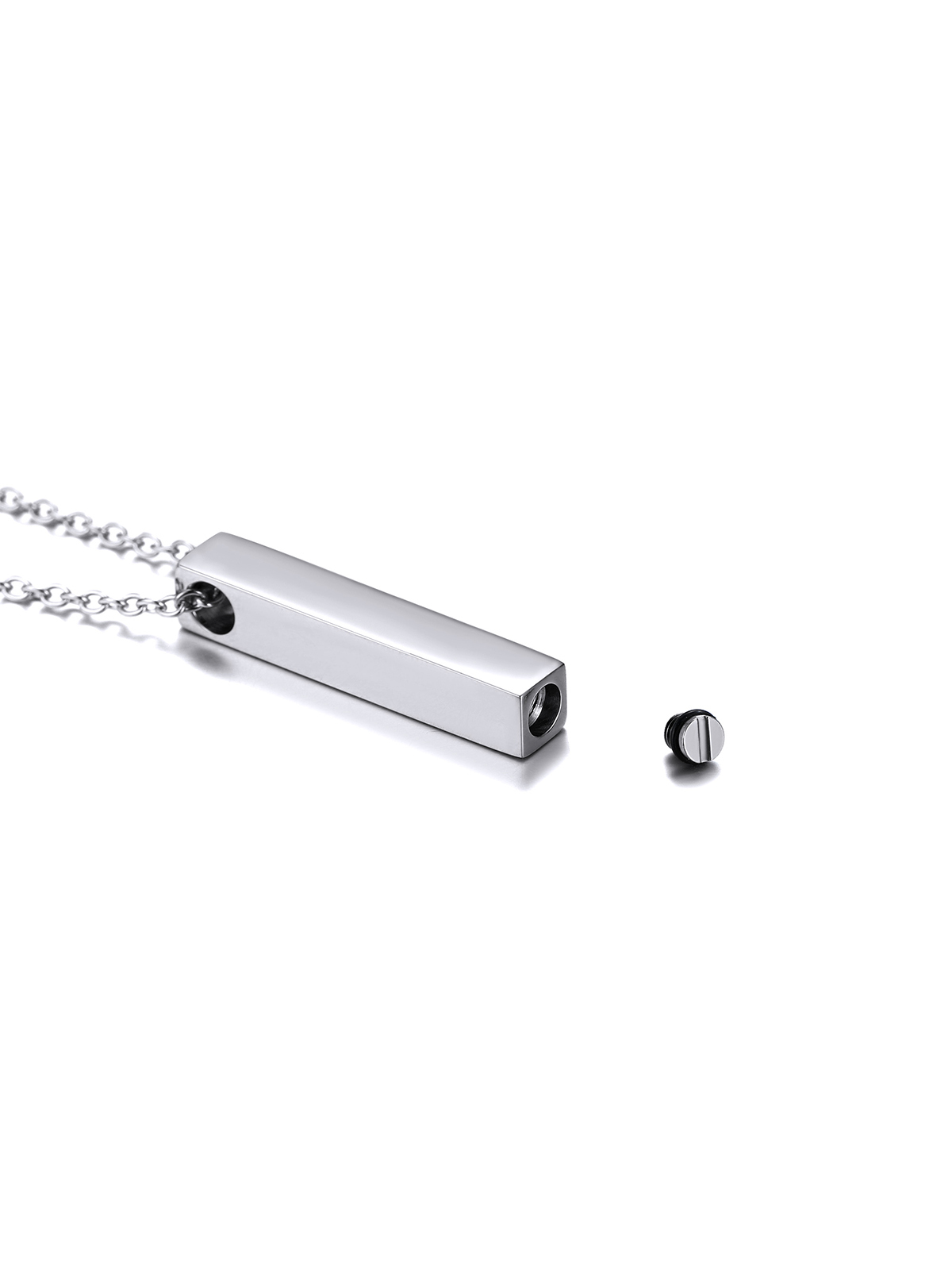 4-Sided Vertical Bar Pendant Cremation Urn Necklace in Stainless