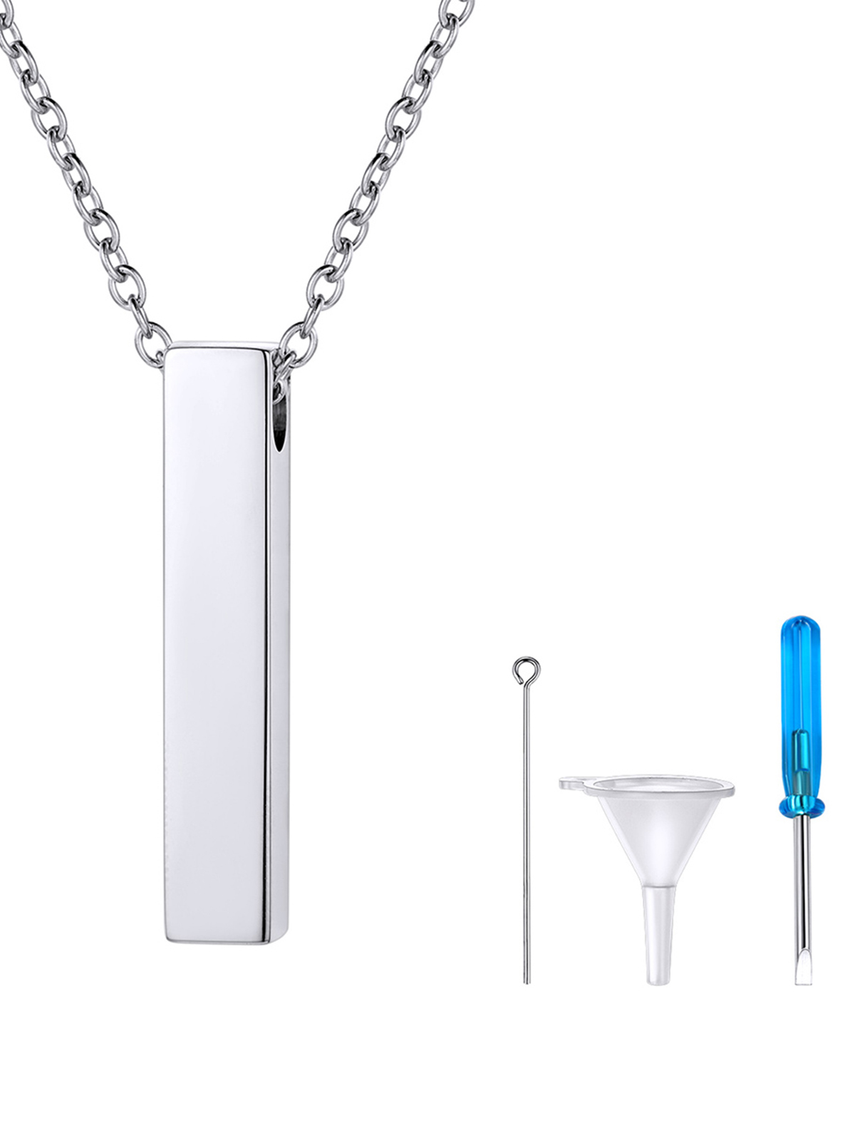 4-Sided Vertical Bar Pendant Cremation Urn Necklace in Stainless