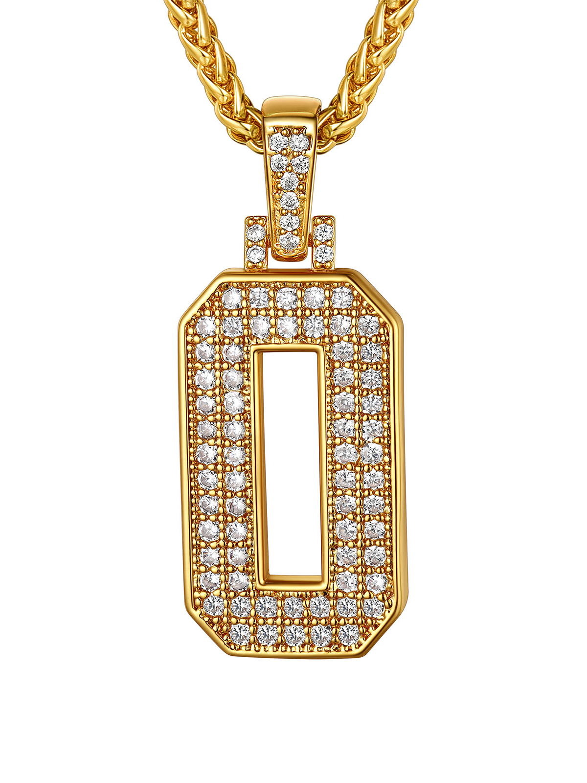 Number Necklace Iced Out Pendant with CZ in 18K Gold Plated