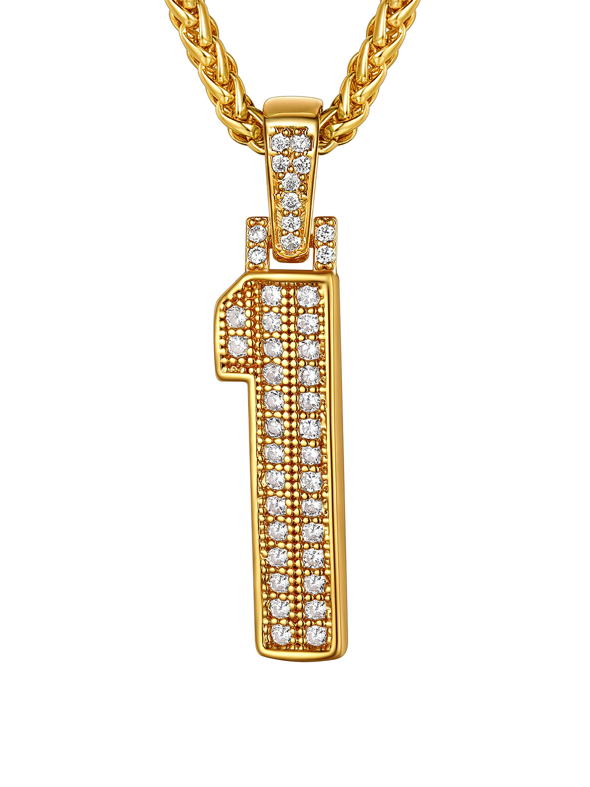 Number Necklace Iced Out Pendant with CZ in 18K Gold Plated