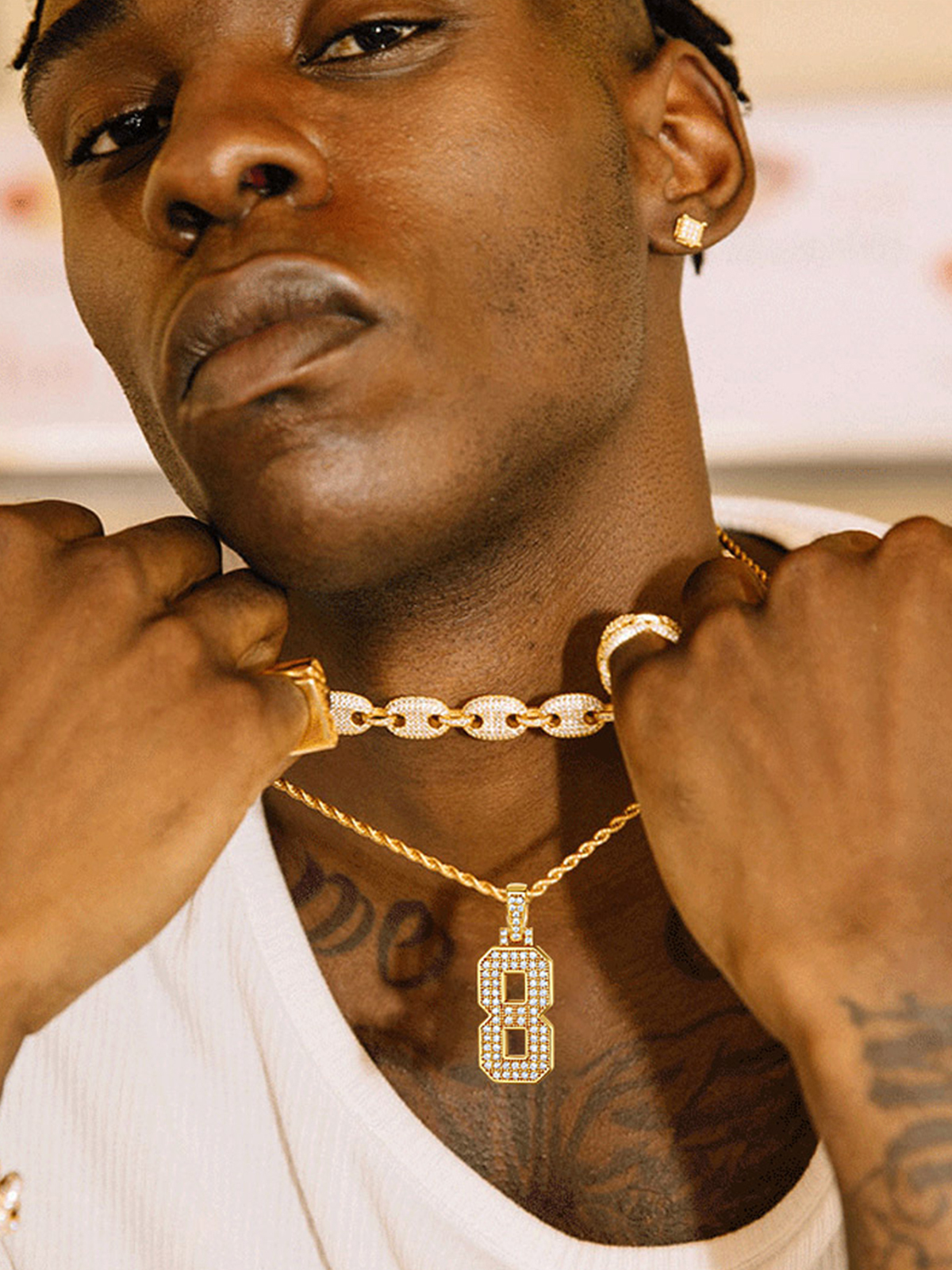 Number Necklace Iced Out Pendant with CZ in 18K Gold Plated