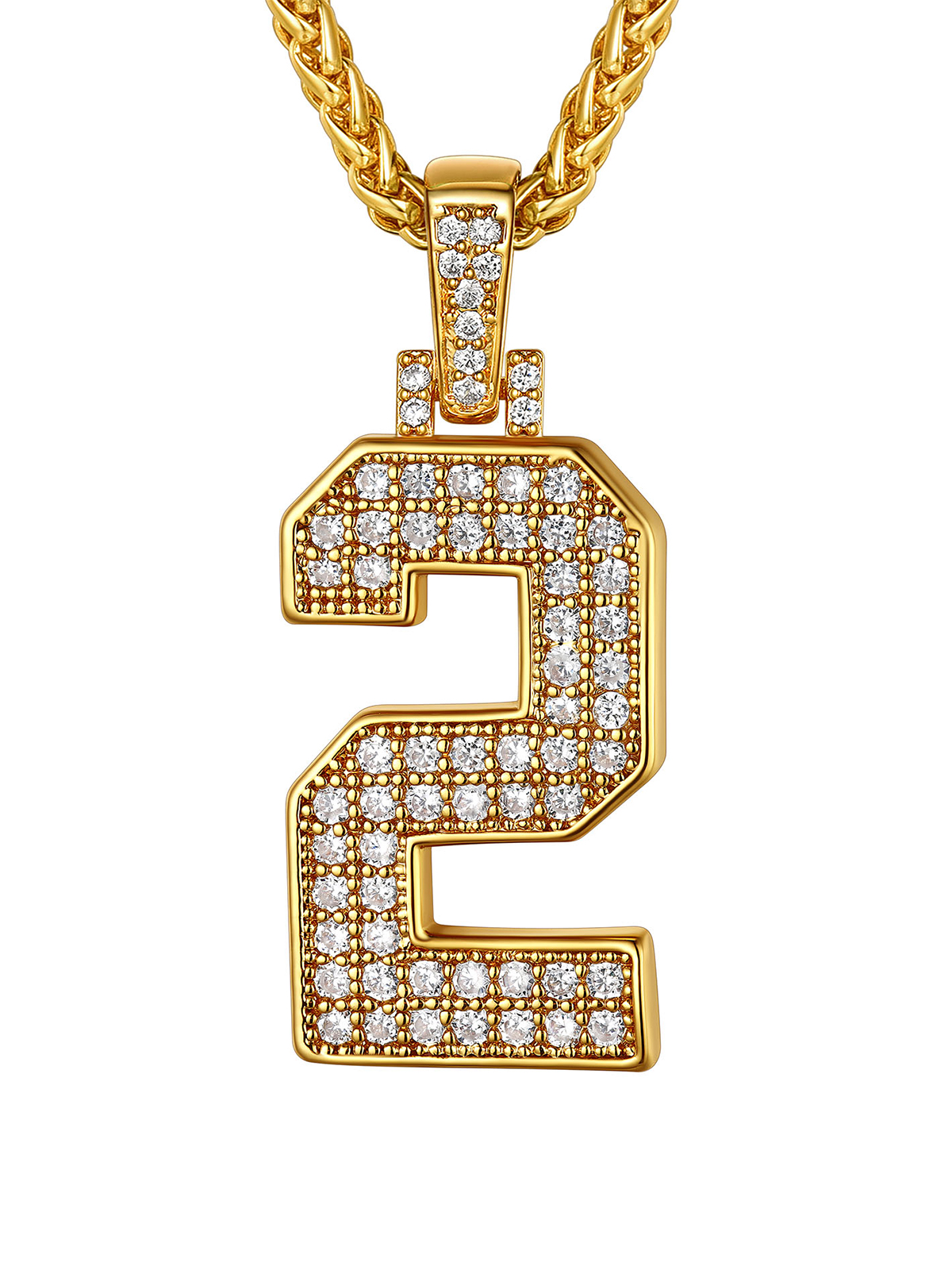 Number Necklace Iced Out Pendant with CZ in 18K Gold Plated