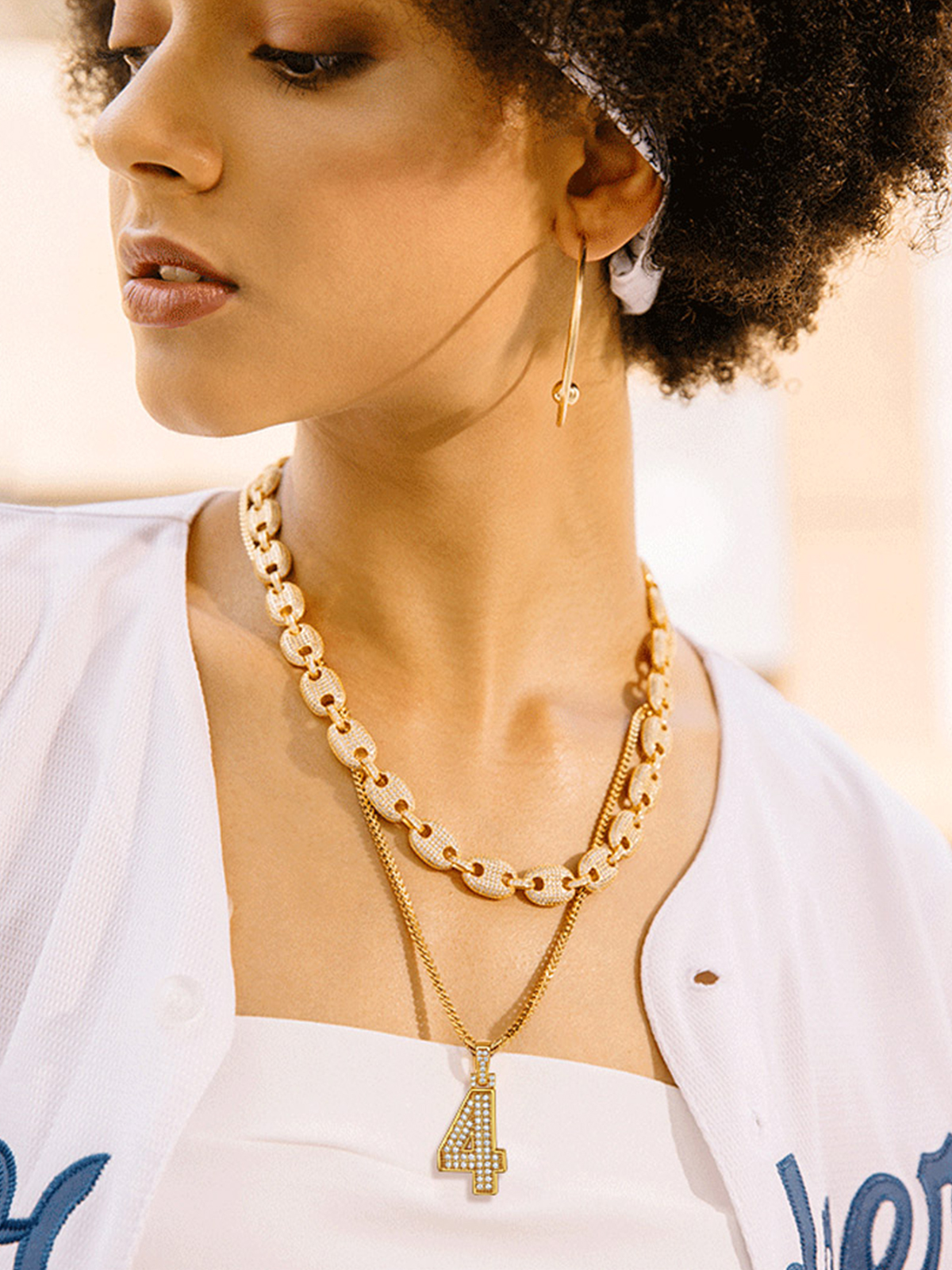 Number Necklace Iced Out Pendant with CZ in 18K Gold Plated