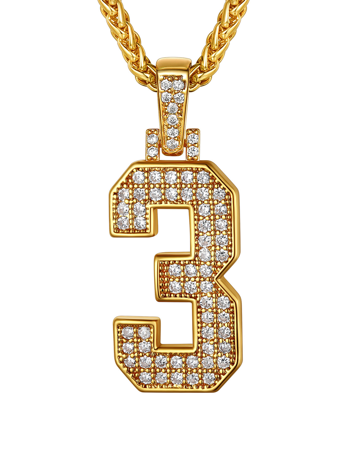 Number Necklace Iced Out Pendant with CZ in 18K Gold Plated