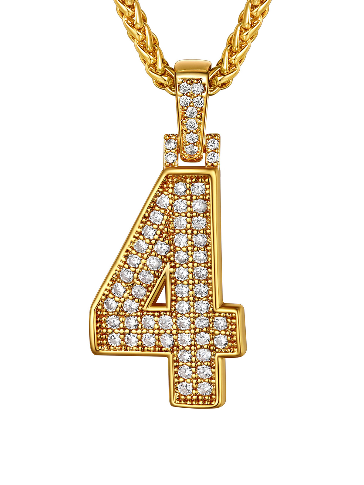 Number Necklace Iced Out Pendant with CZ in 18K Gold Plated