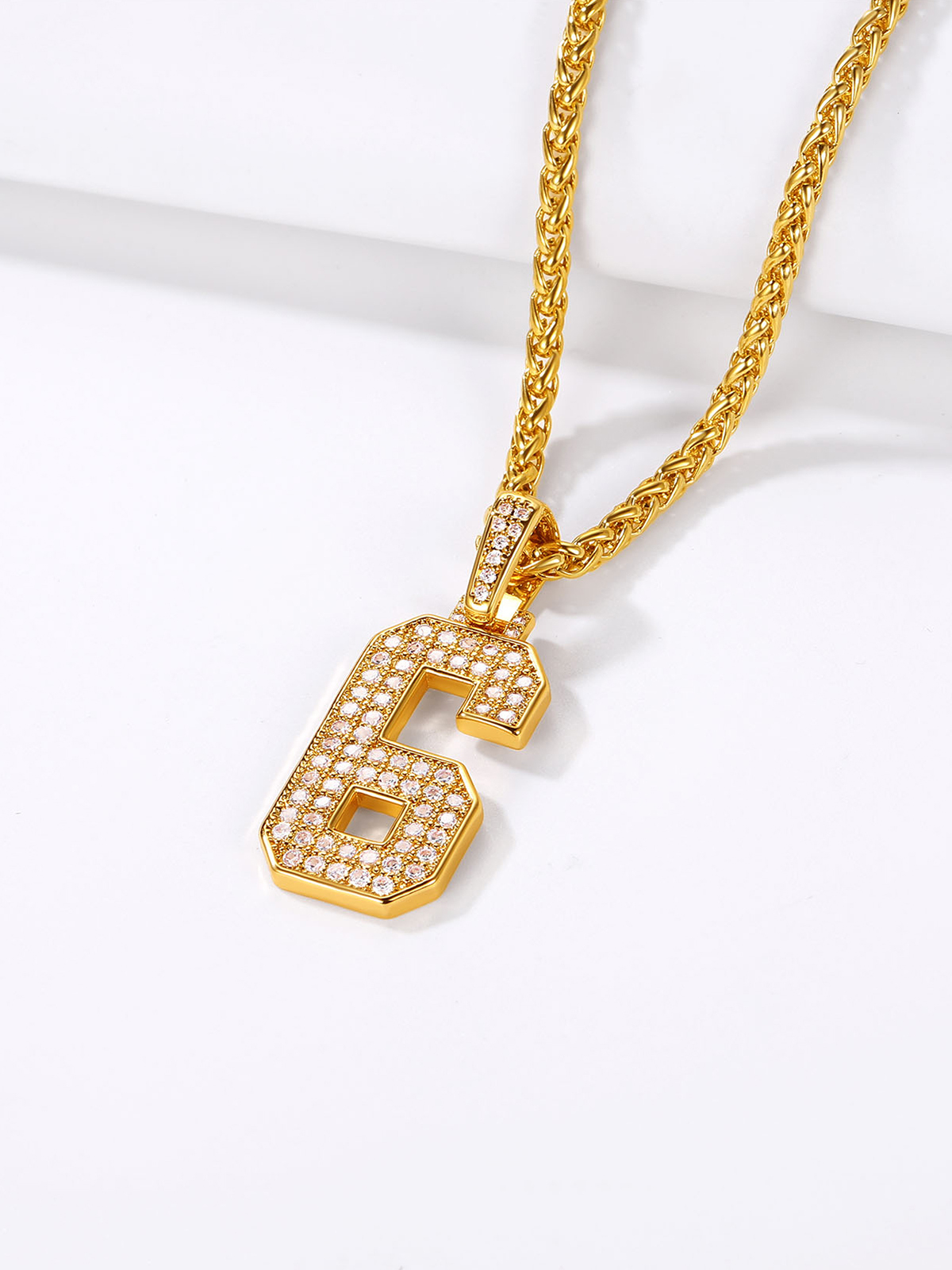 Number Necklace Iced Out Pendant with CZ in 18K Gold Plated