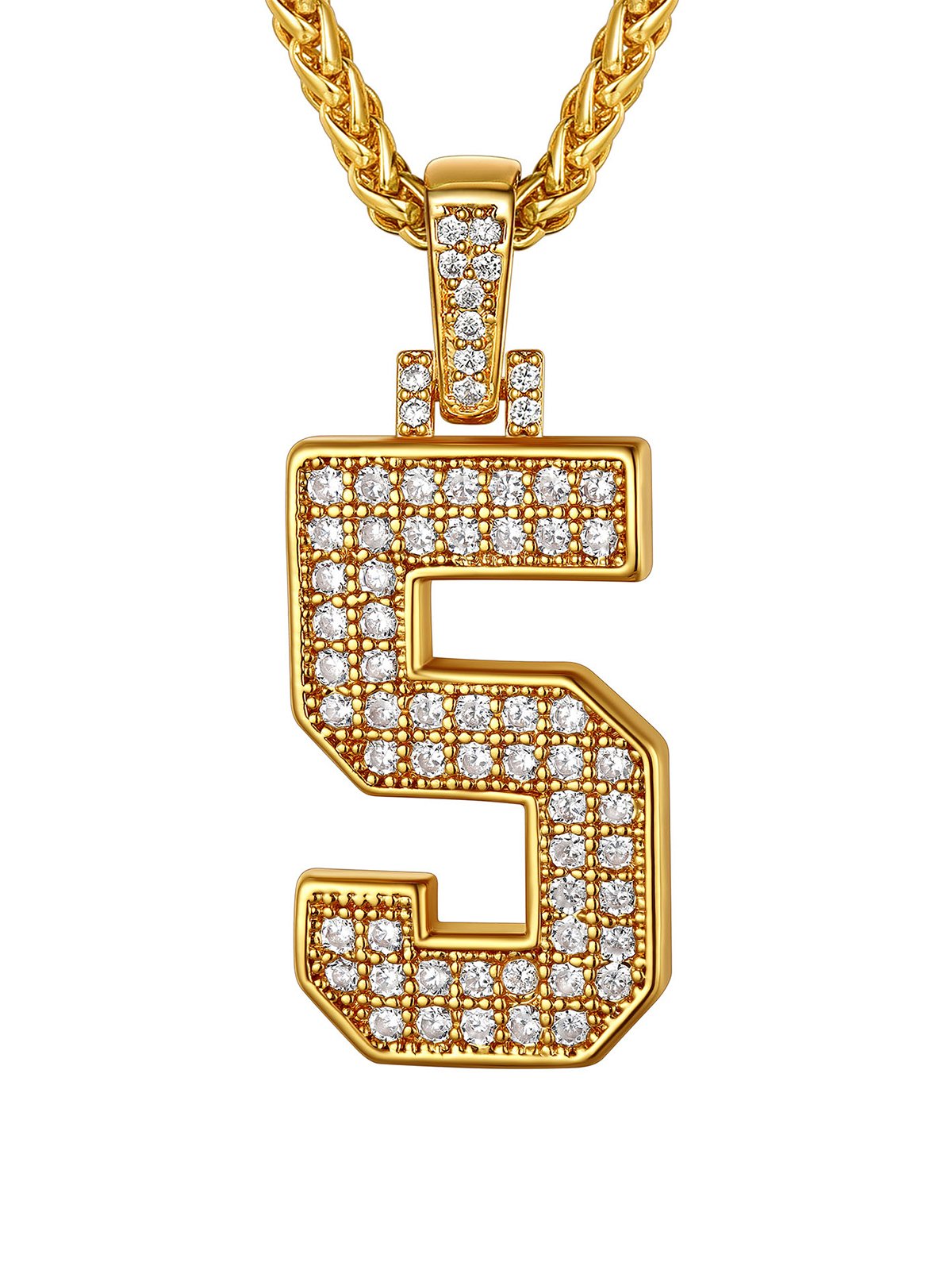 Number Necklace Iced Out Pendant with CZ in 18K Gold Plated