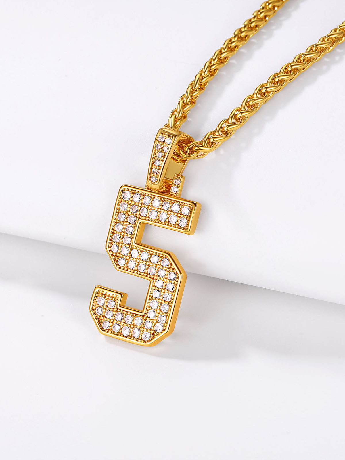 Number Necklace Iced Out Pendant with CZ in 18K Gold Plated