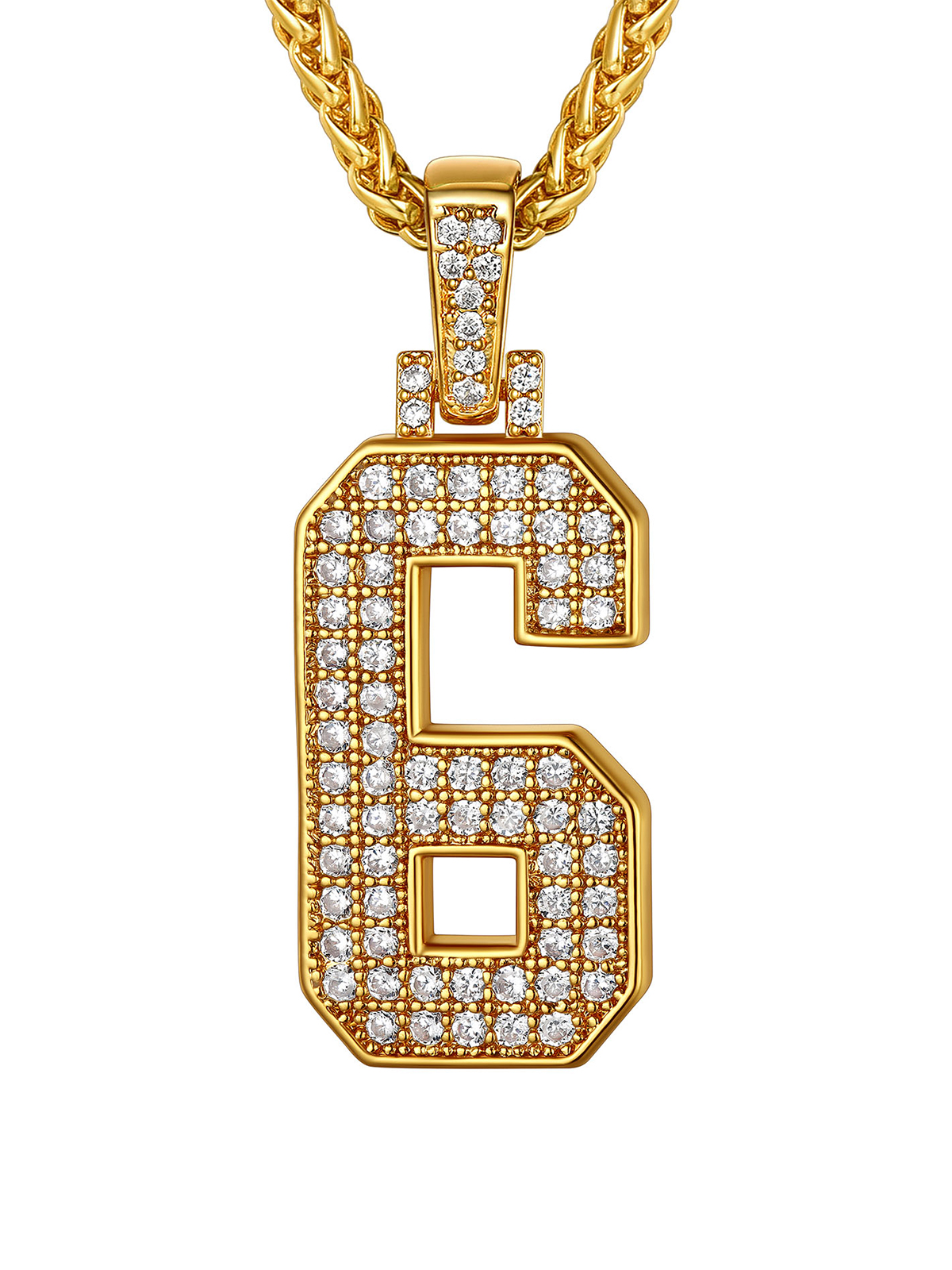 Number Necklace Iced Out Pendant with CZ in 18K Gold Plated