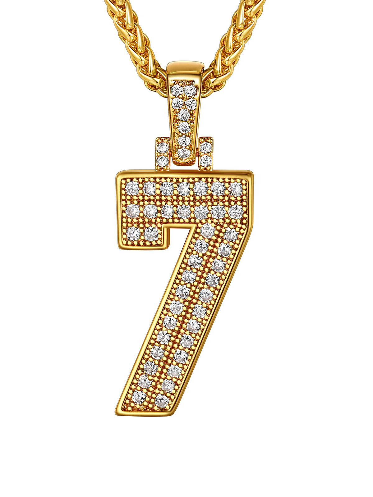 Number Necklace Iced Out Pendant with CZ in 18K Gold Plated