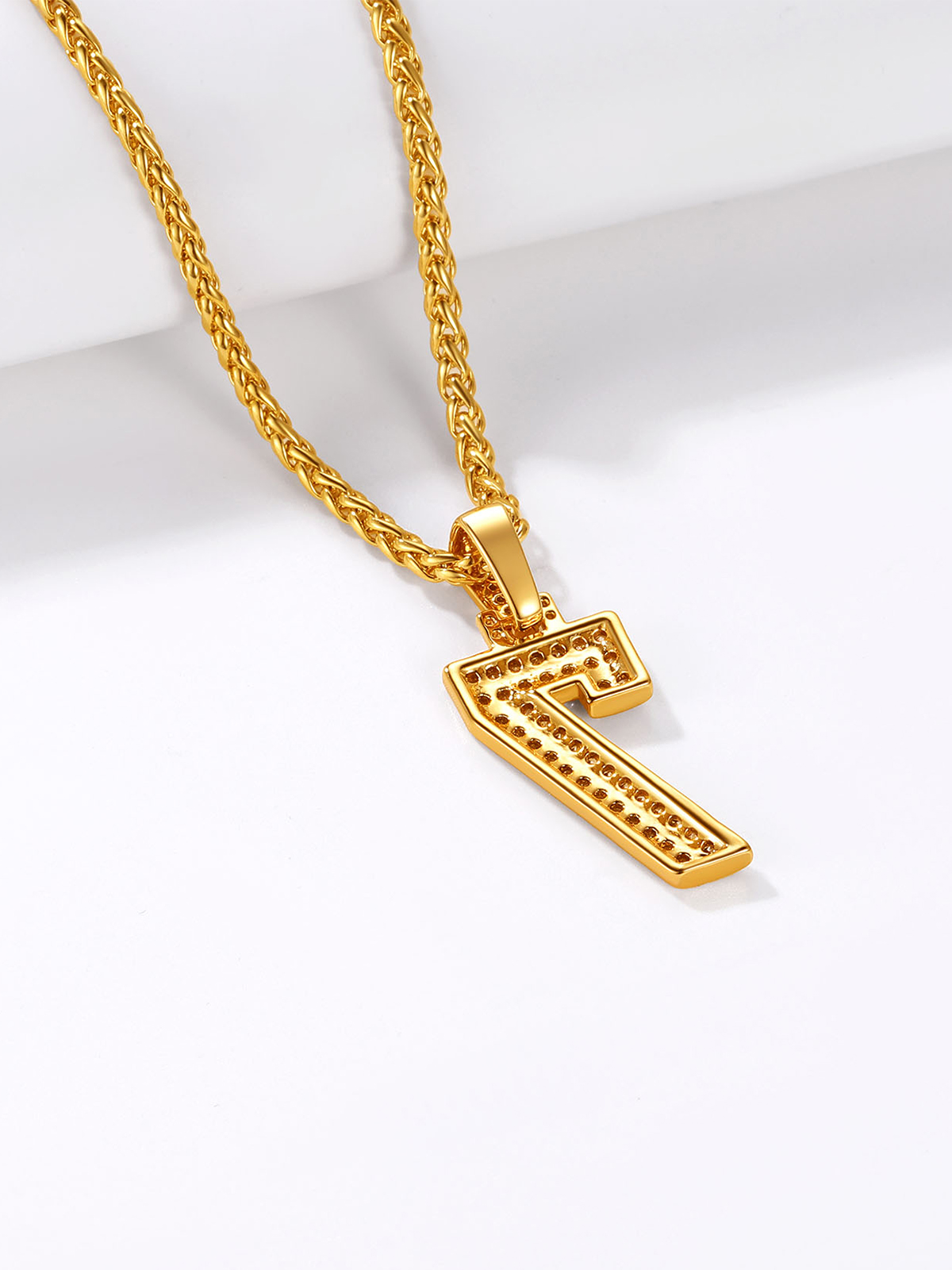 Number Necklace Iced Out Pendant with CZ in 18K Gold Plated