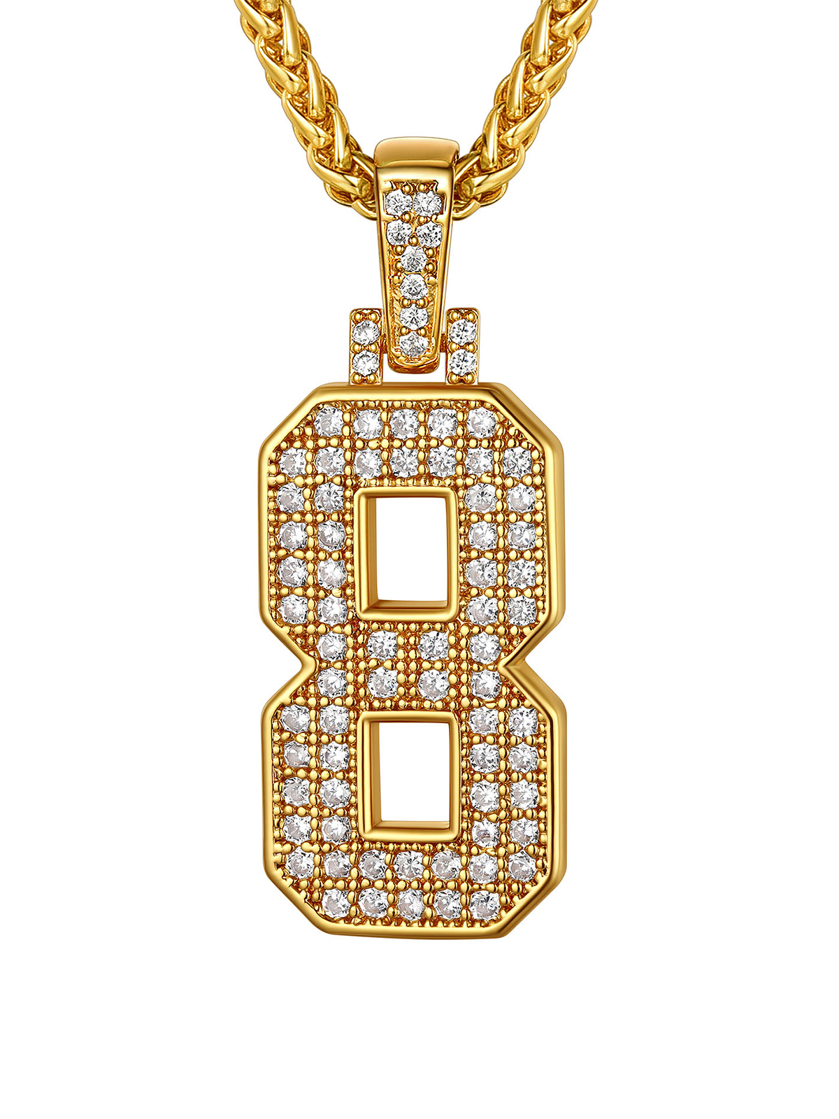 Number Necklace Iced Out Pendant with CZ in 18K Gold Plated