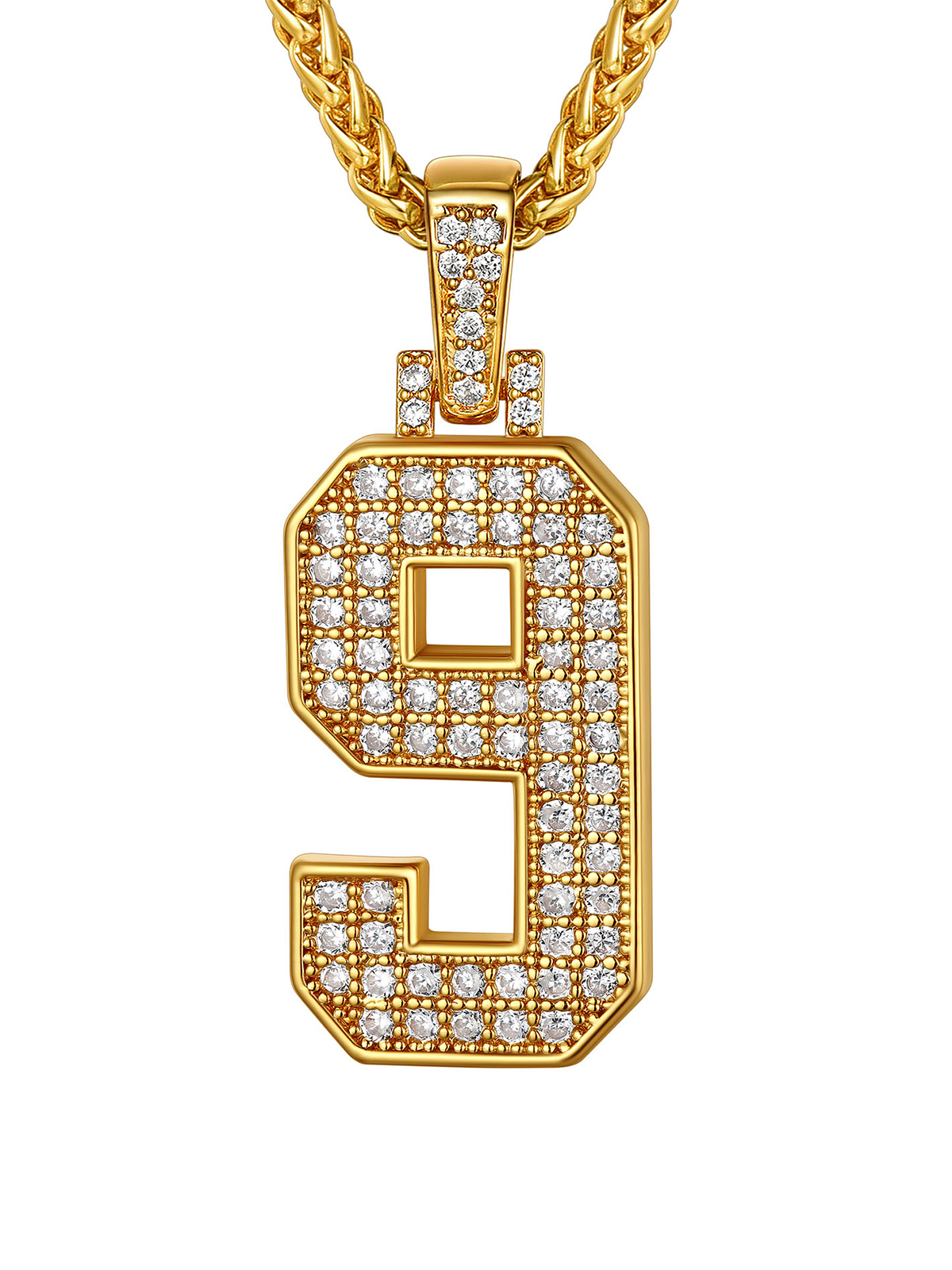 Number Necklace Iced Out Pendant with CZ in 18K Gold Plated