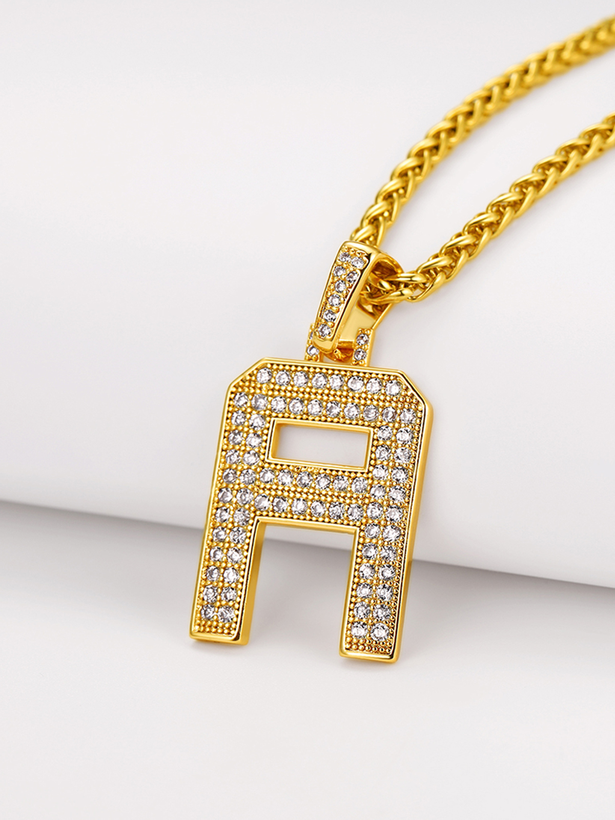 Initial Necklace Iced Out Pendant with CZ in 18K Gold Plated