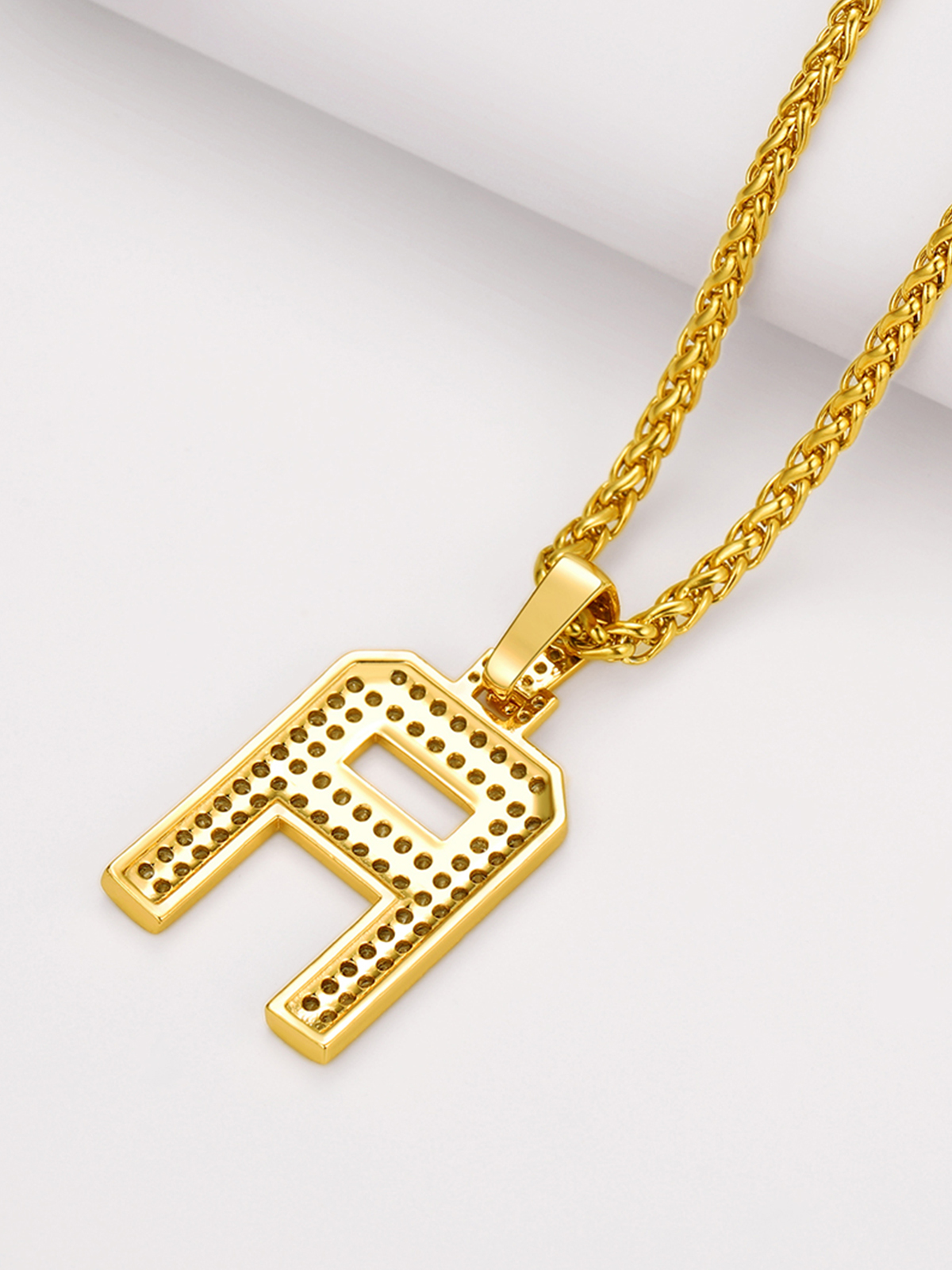 Initial Necklace Iced Out Pendant with CZ in 18K Gold Plated