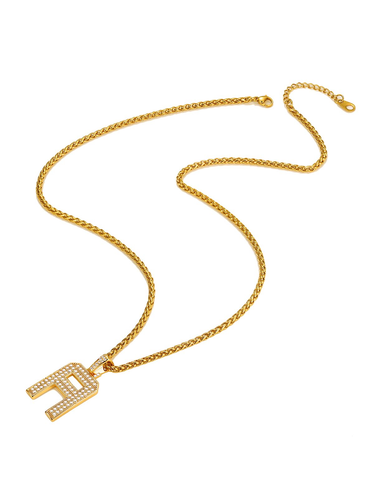 Initial Necklace Iced Out Pendant with CZ in 18K Gold Plated