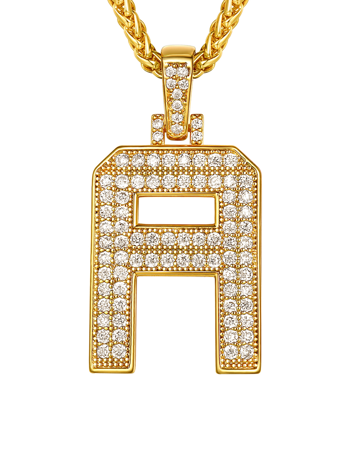 Initial Necklace Iced Out Pendant with CZ in 18K Gold Plated