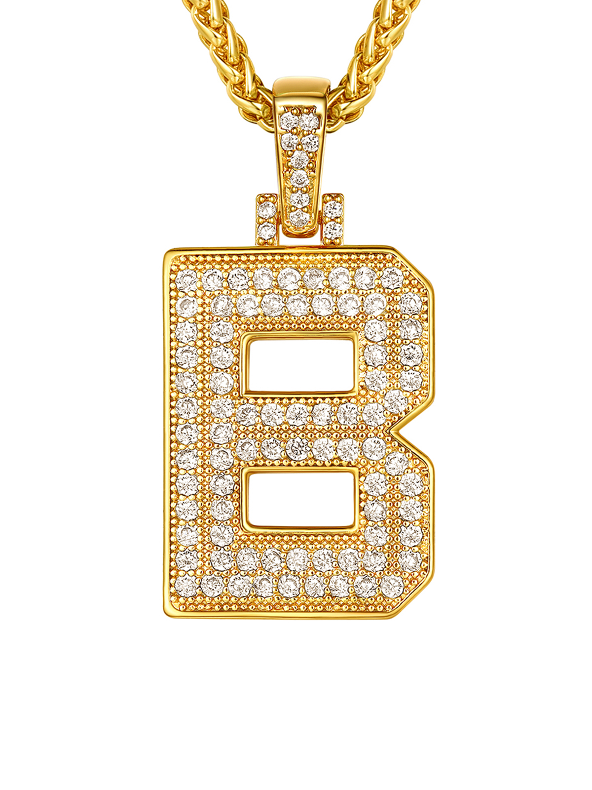 Initial Necklace Iced Out Pendant with CZ in 18K Gold Plated