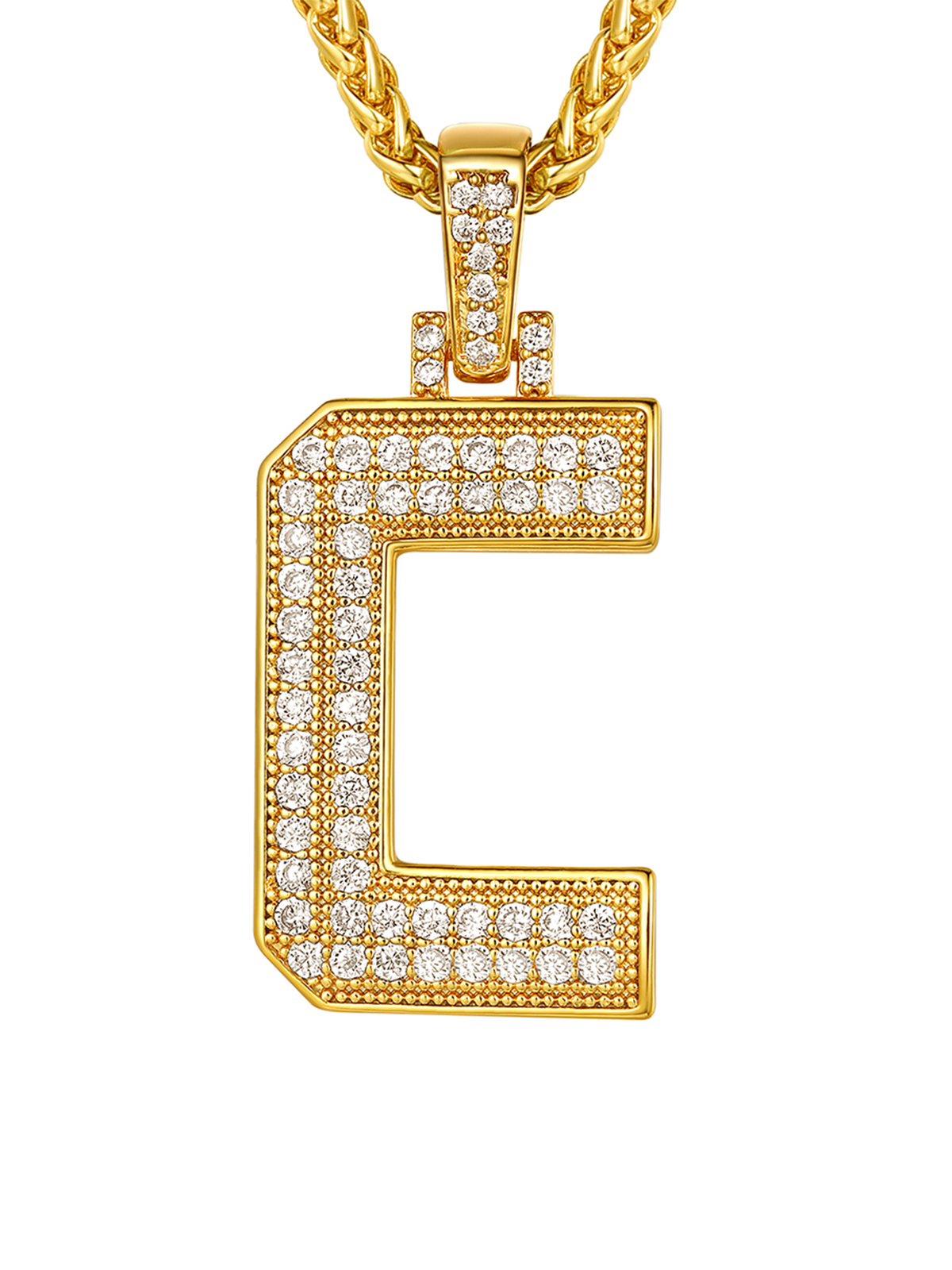 Initial Necklace Iced Out Pendant with CZ in 18K Gold Plated