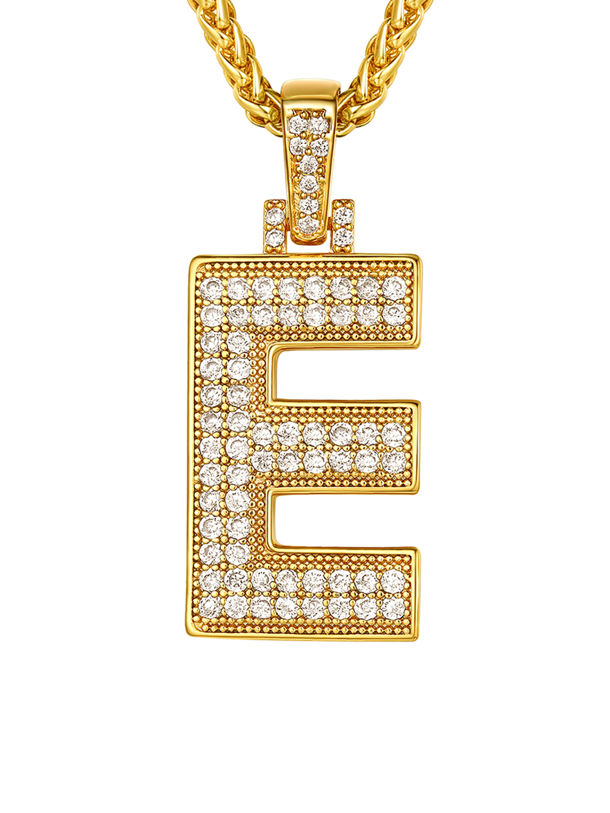 Initial Necklace Iced Out Pendant with CZ in 18K Gold Plated