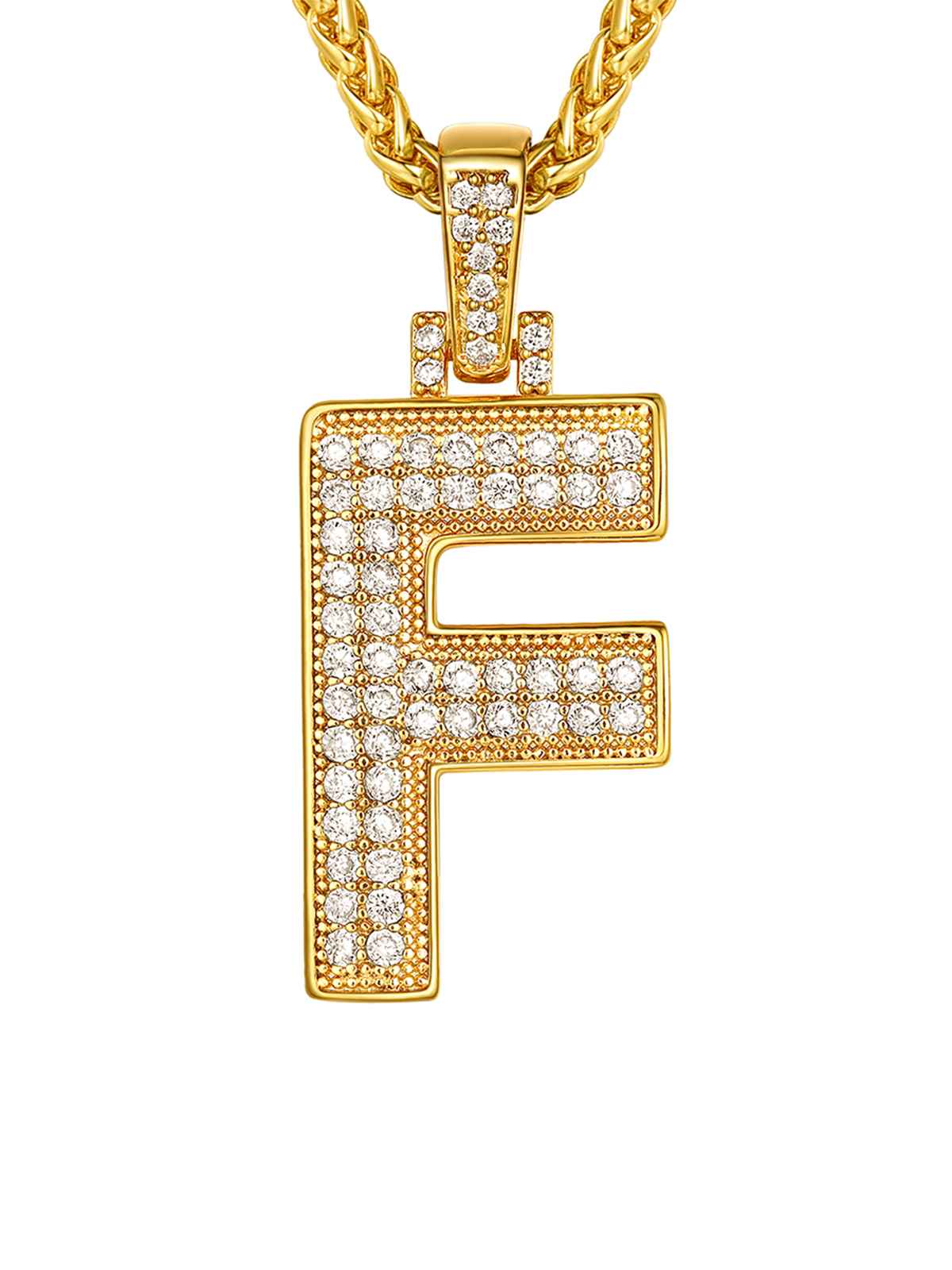 Initial Necklace Iced Out Pendant with CZ in 18K Gold Plated