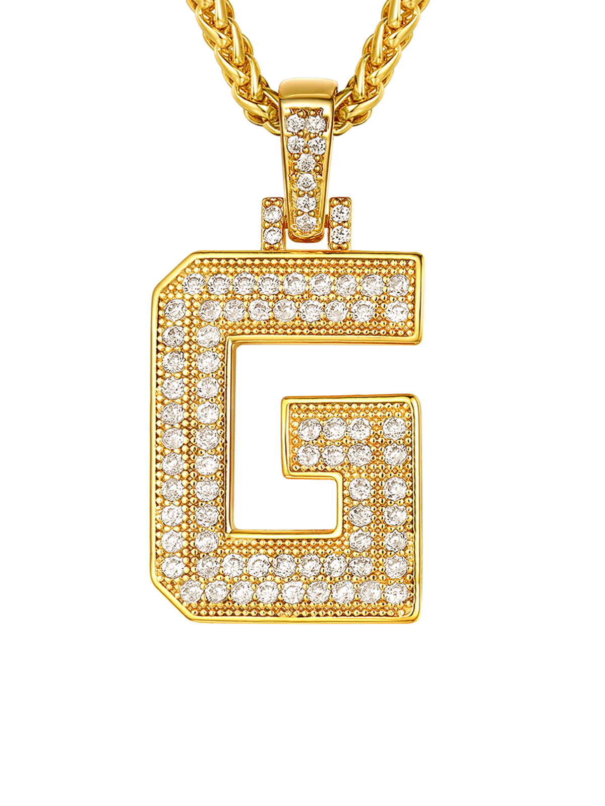 Initial Necklace Iced Out Pendant with CZ in 18K Gold Plated