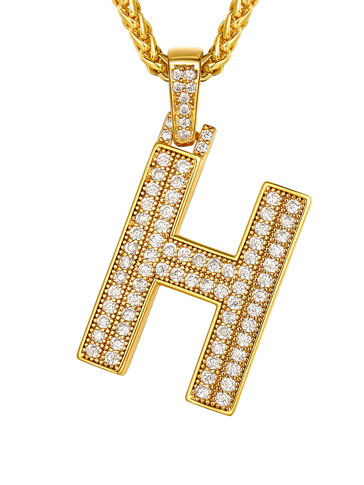 Initial Necklace Iced Out Pendant with CZ in 18K Gold Plated
