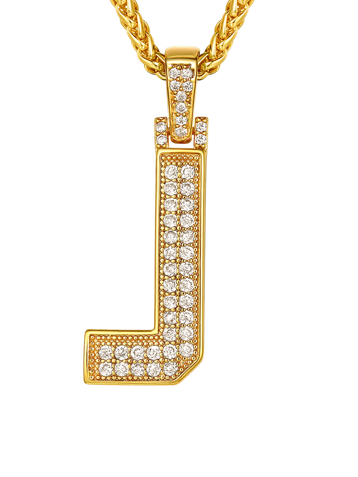 Initial Necklace Iced Out Pendant with CZ in 18K Gold Plated