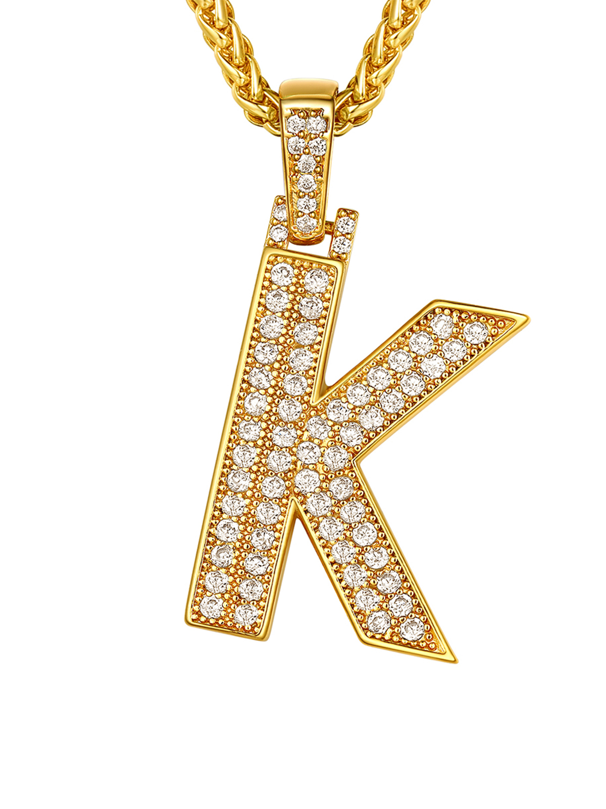 Initial Necklace Iced Out Pendant with CZ in 18K Gold Plated
