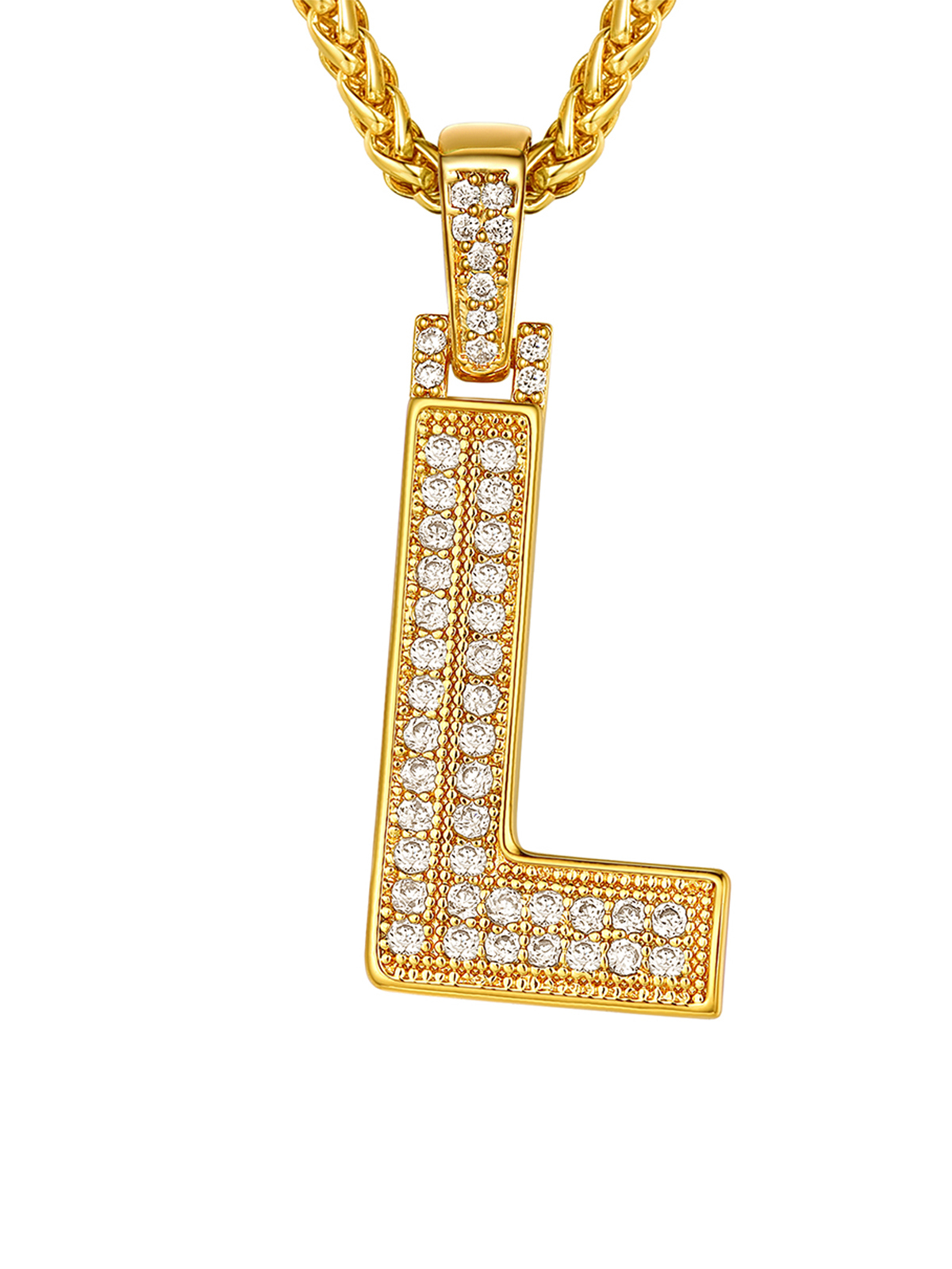 Initial Necklace Iced Out Pendant with CZ in 18K Gold Plated