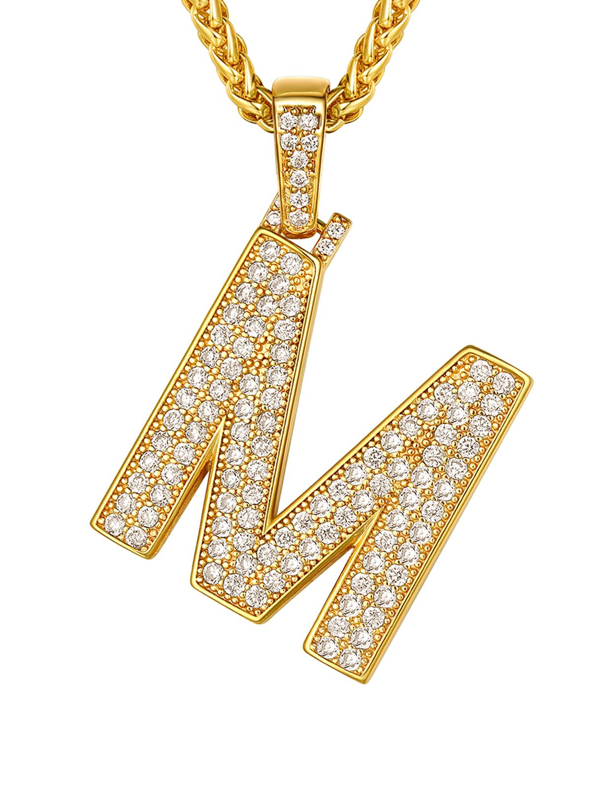 Initial Necklace Iced Out Pendant with CZ in 18K Gold Plated