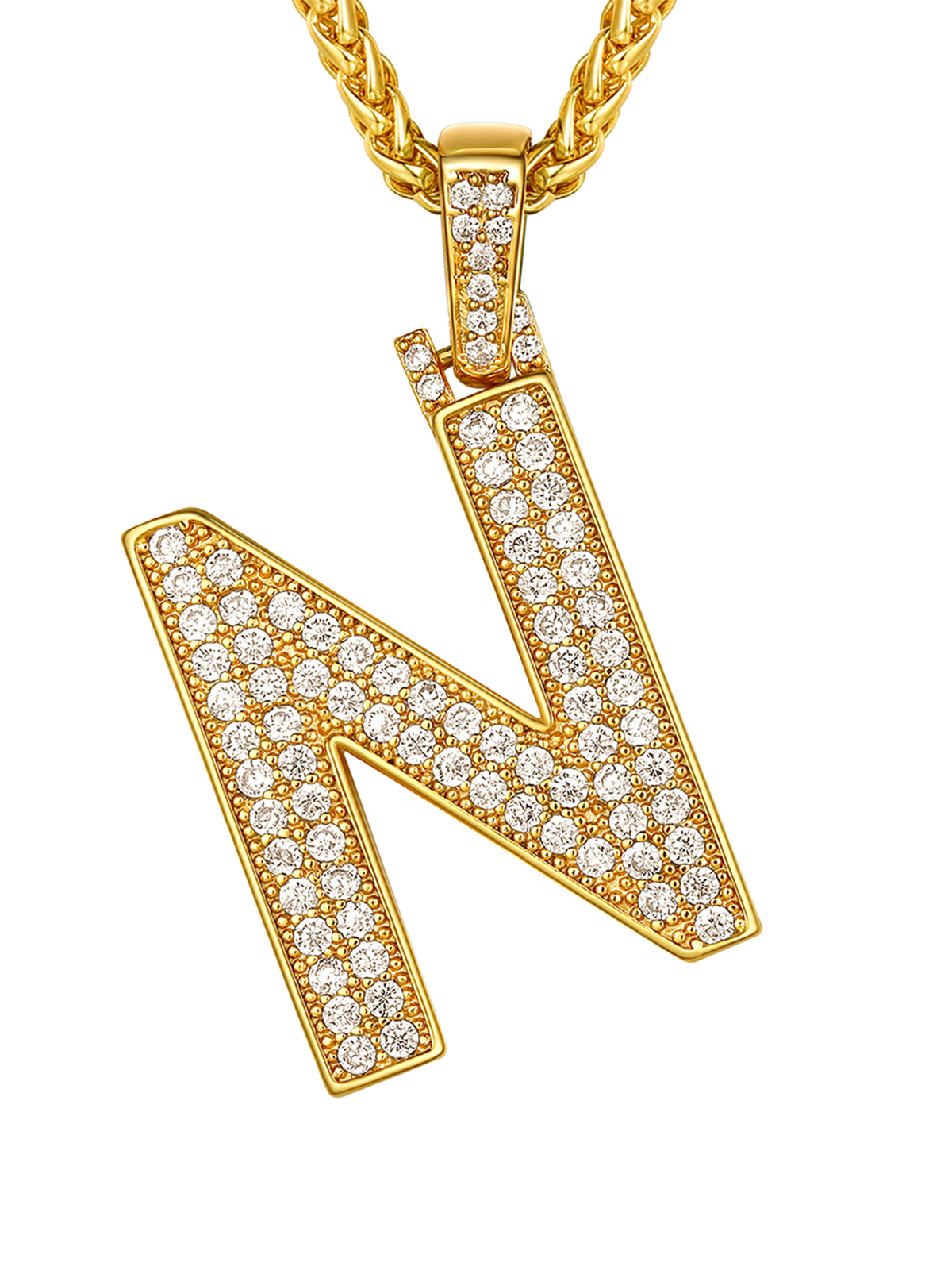 Initial Necklace Iced Out Pendant with CZ in 18K Gold Plated