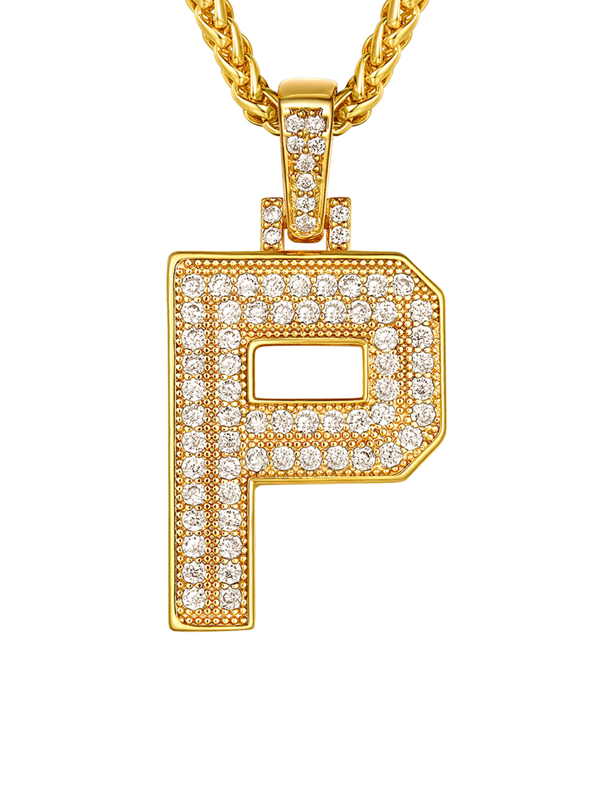 Initial Necklace Iced Out Pendant with CZ in 18K Gold Plated