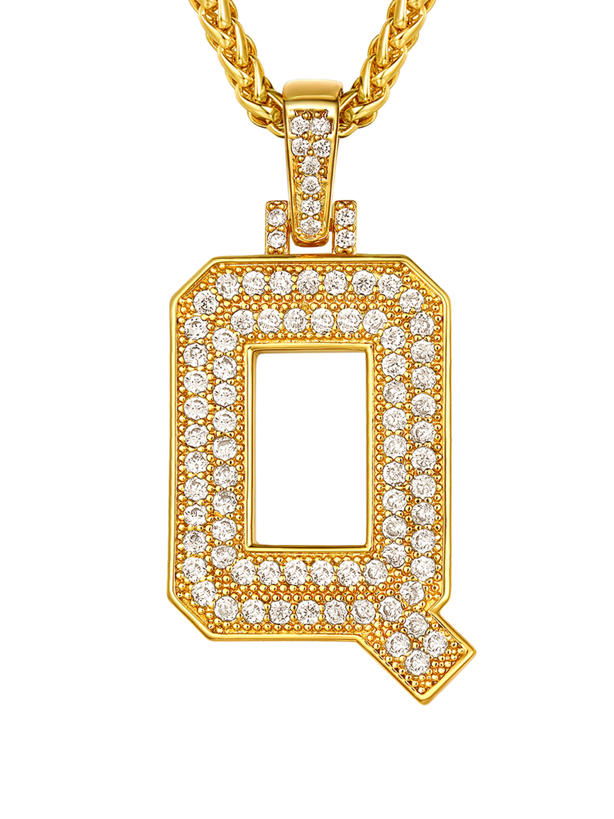 Initial Necklace Iced Out Pendant with CZ in 18K Gold Plated