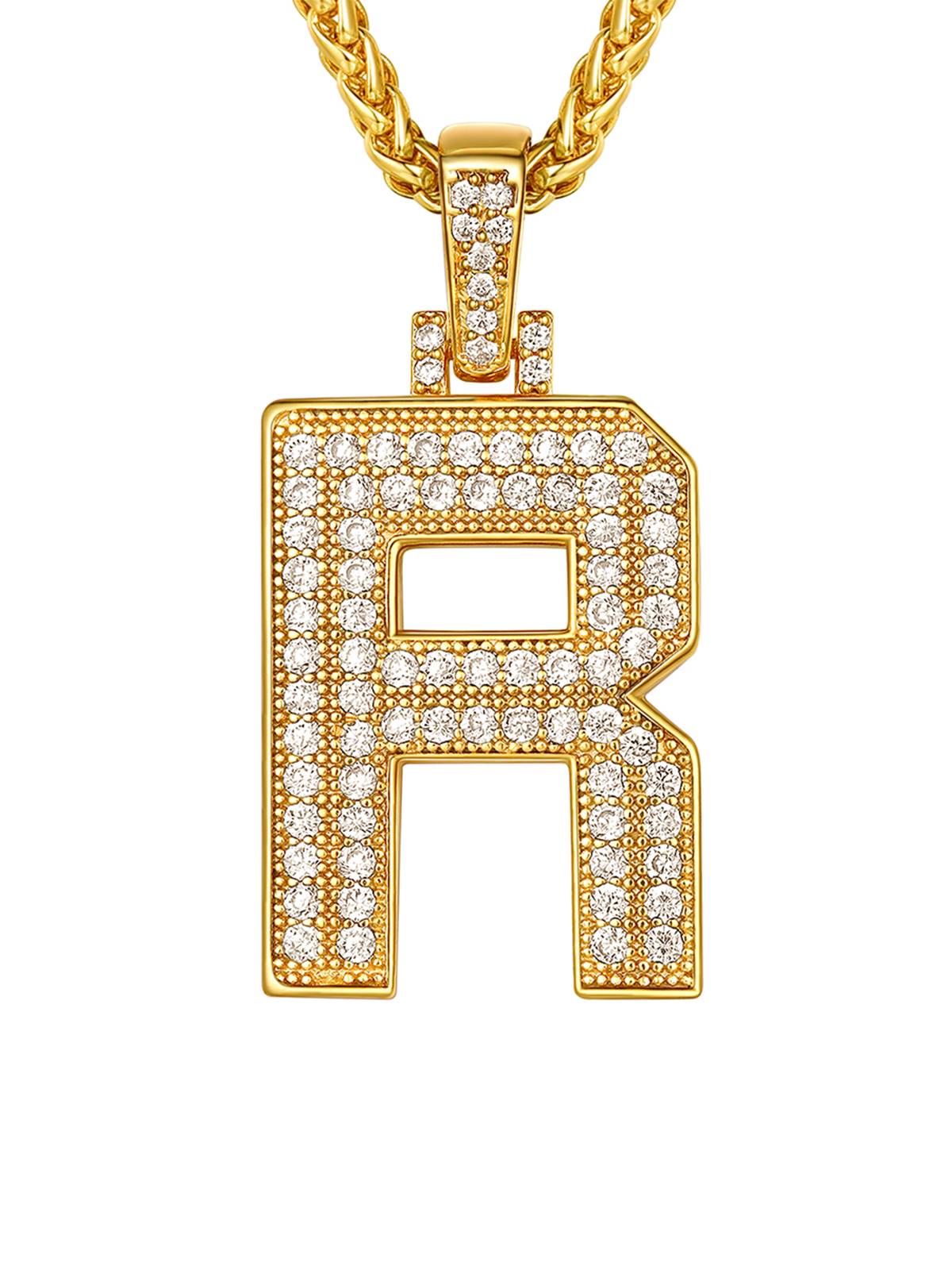 Initial Necklace Iced Out Pendant with CZ in 18K Gold Plated