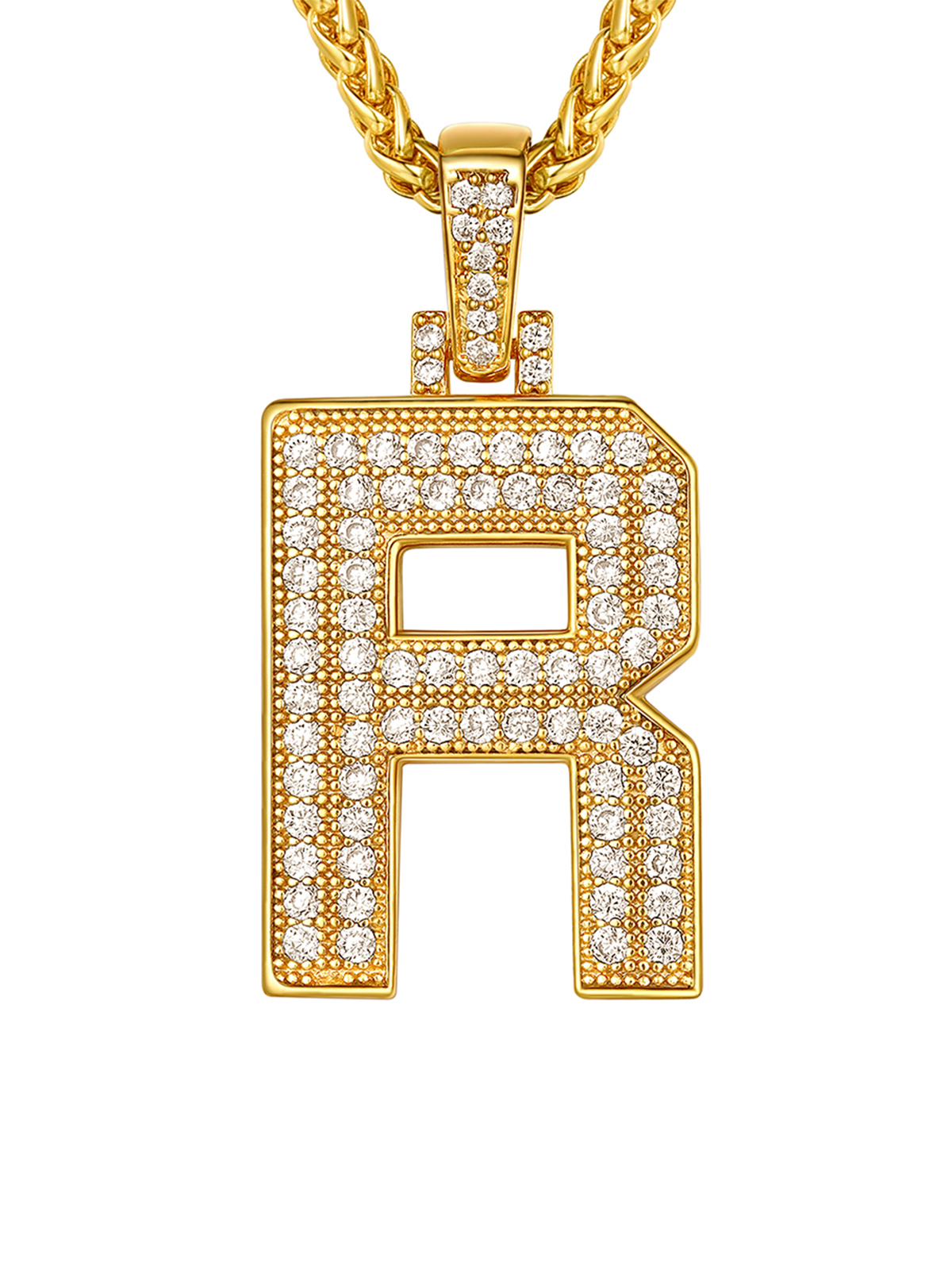 Initial Necklace Iced Out Pendant with CZ in 18K Gold Plated