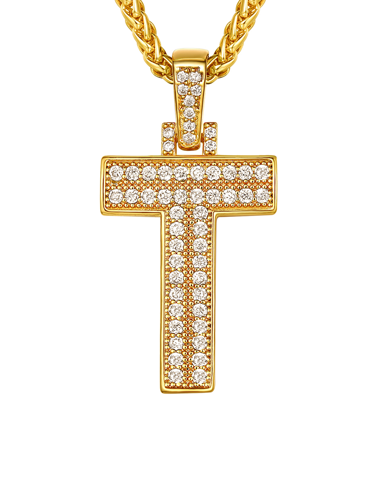 Initial Necklace Iced Out Pendant with CZ in 18K Gold Plated