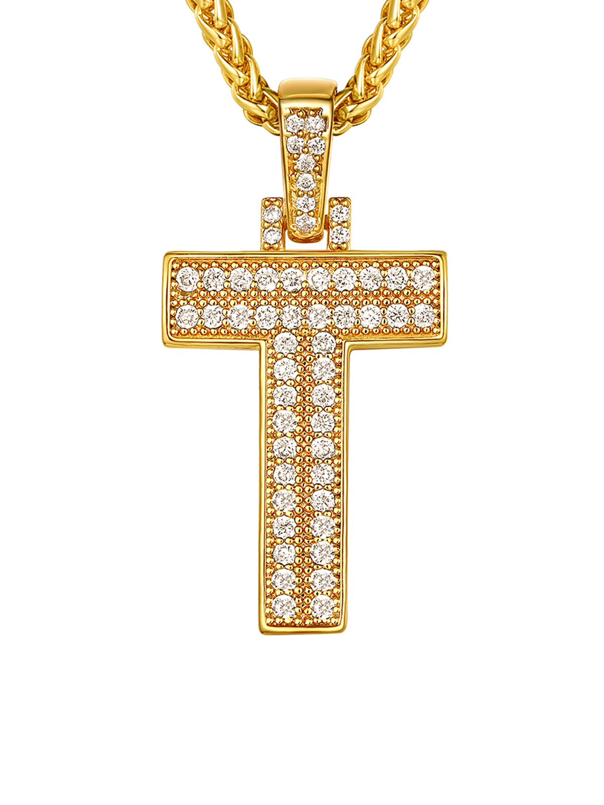 Initial Necklace Iced Out Pendant with CZ in 18K Gold Plated