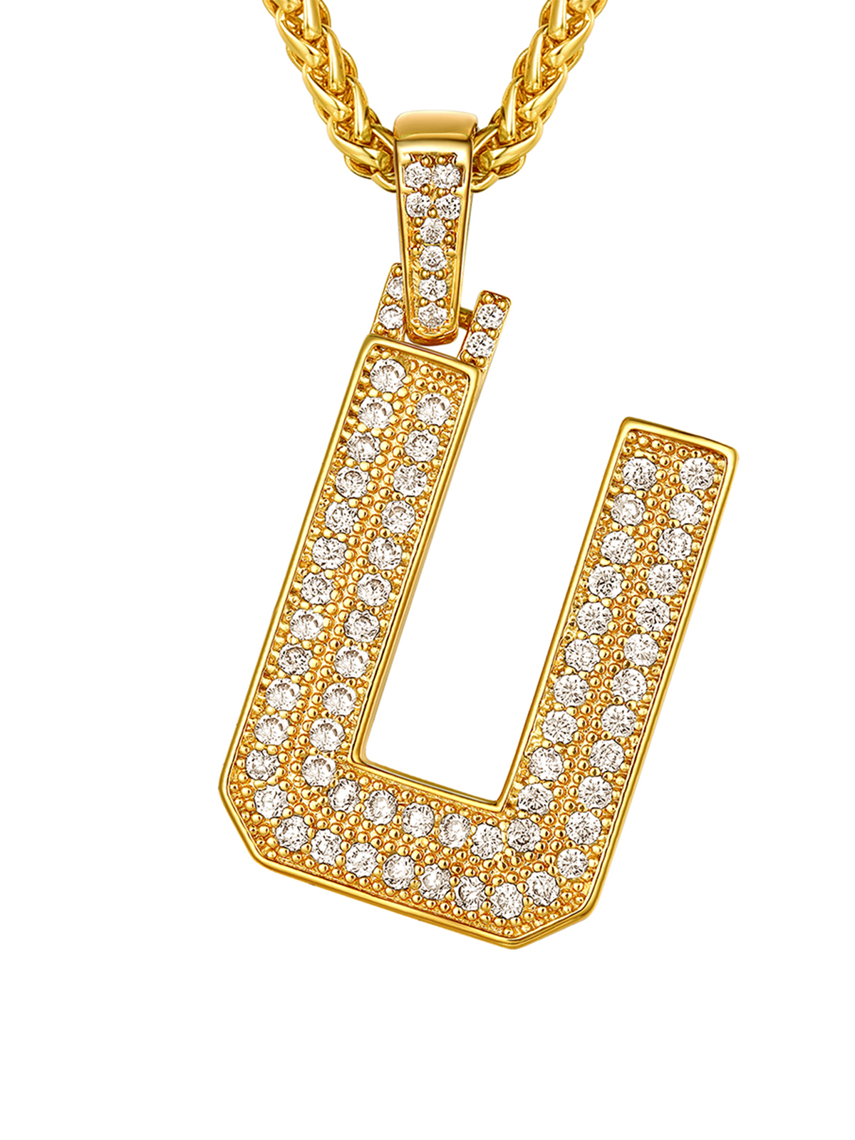 Initial Necklace Iced Out Pendant with CZ in 18K Gold Plated