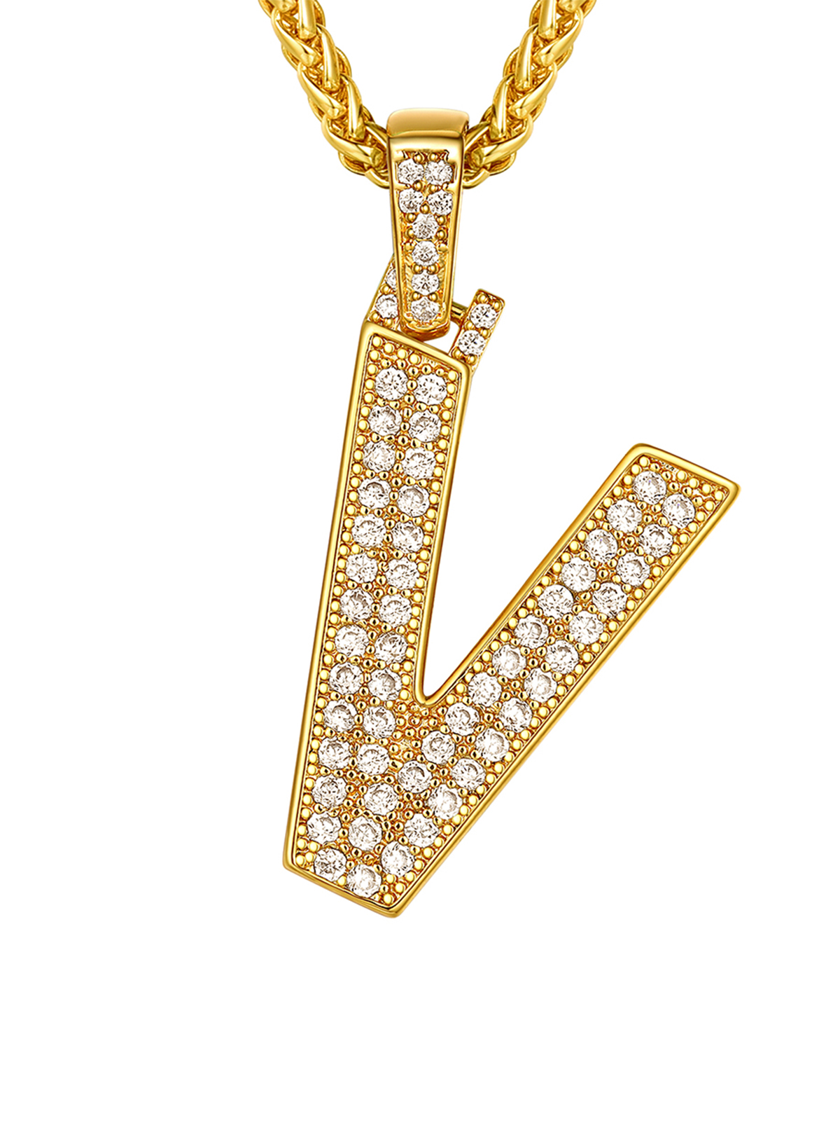 Initial Necklace Iced Out Pendant with CZ in 18K Gold Plated