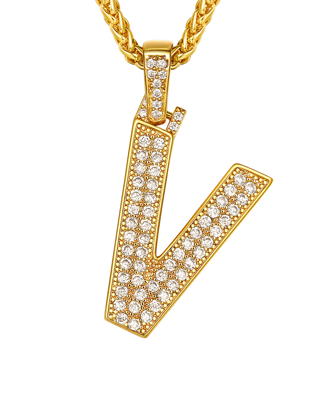 Initial Necklace Iced Out Pendant with CZ in 18K Gold Plated