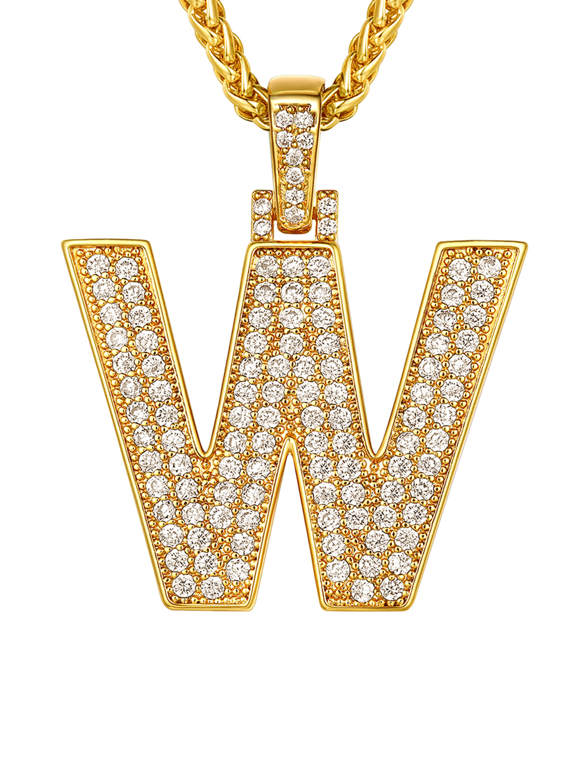 Initial Necklace Iced Out Pendant with CZ in 18K Gold Plated