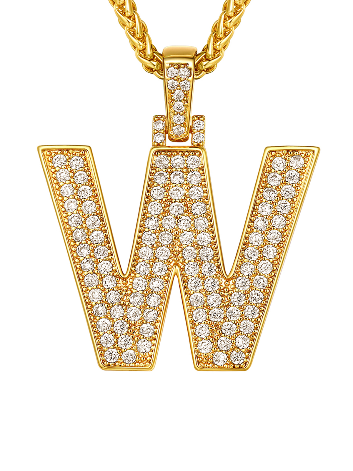 Initial Necklace Iced Out Pendant with CZ in 18K Gold Plated