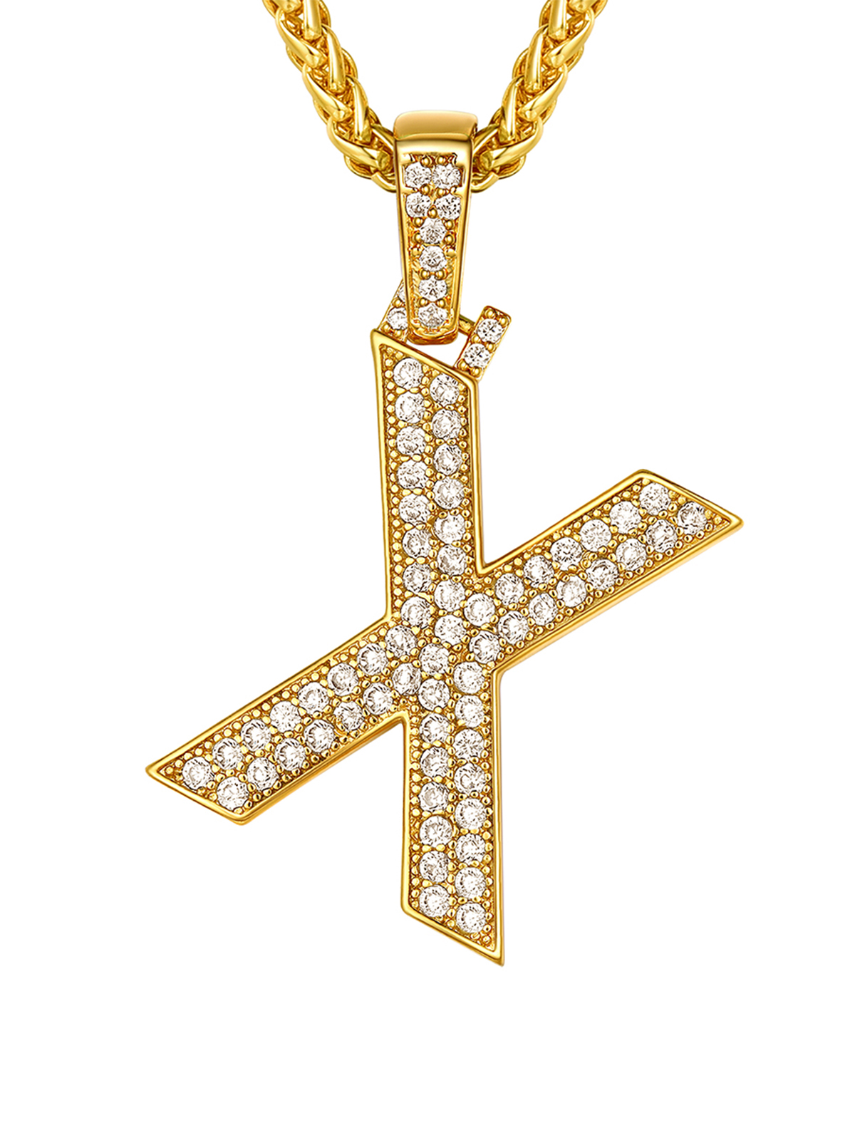 Initial Necklace Iced Out Pendant with CZ in 18K Gold Plated