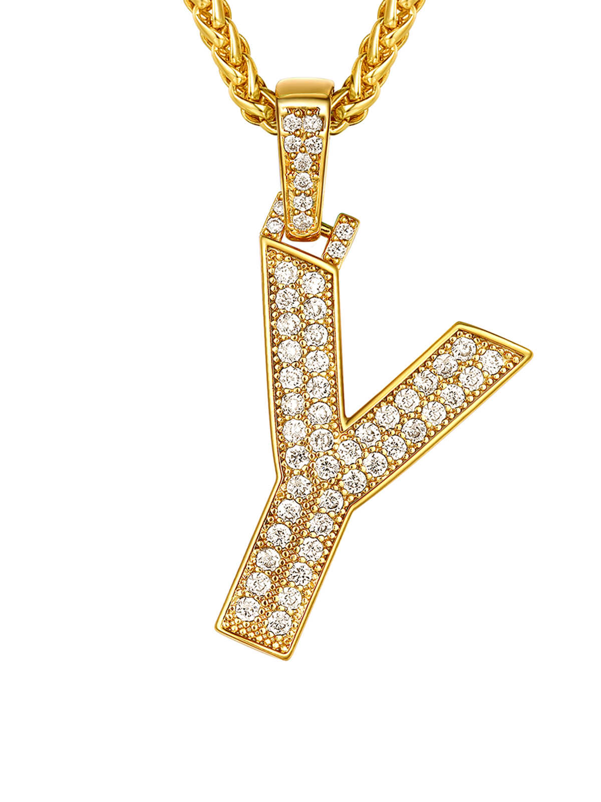 Initial Necklace Iced Out Pendant with CZ in 18K Gold Plated