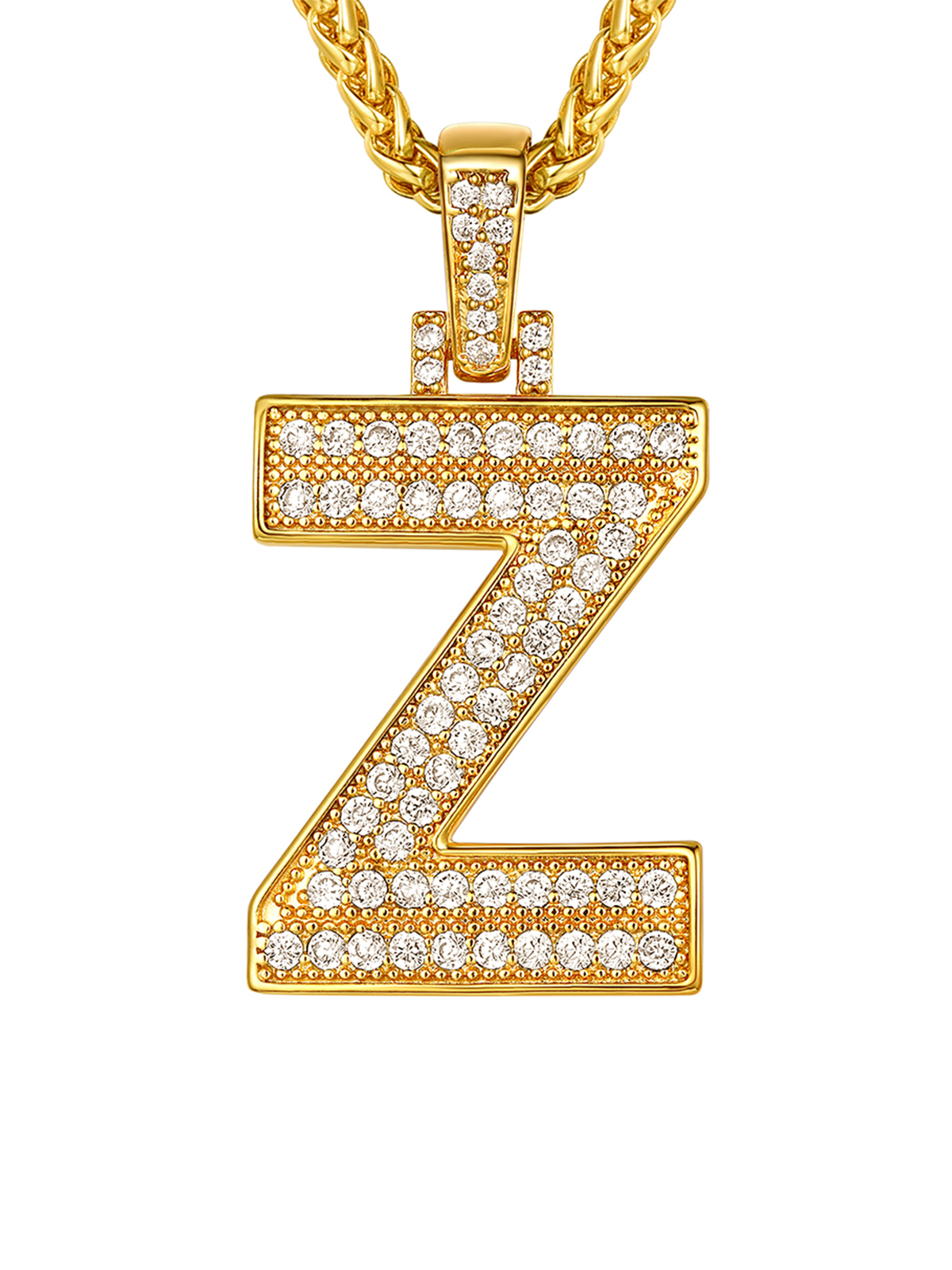 Initial Necklace Iced Out Pendant with CZ in 18K Gold Plated