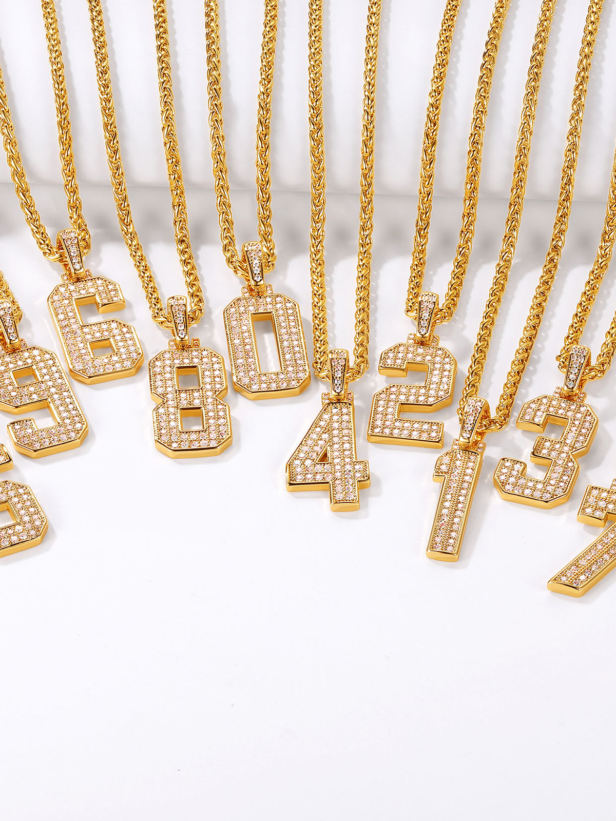 Number Necklace Iced Out Pendant with CZ in 18K Gold Plated