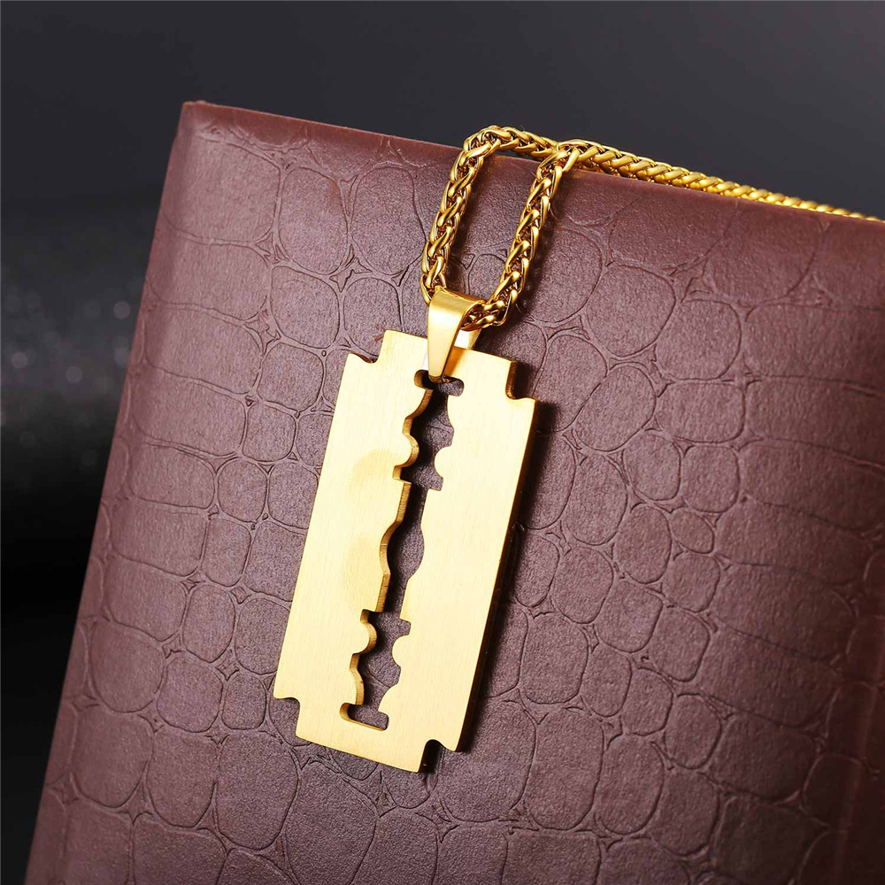 Razor Blade Pendant Necklace, 18K Gold Plaated-01