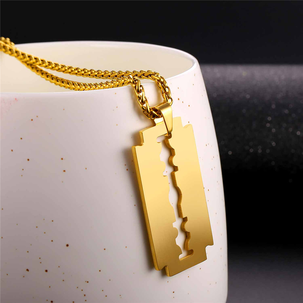 Razor Blade Pendant Necklace, 18K Gold Plaated-02