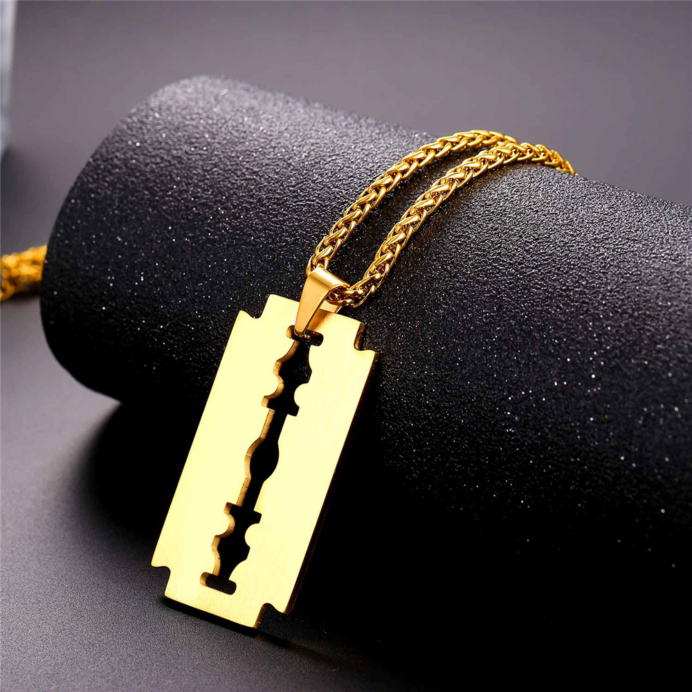 Razor Blade Pendant Necklace, 18K Gold Plaated-03